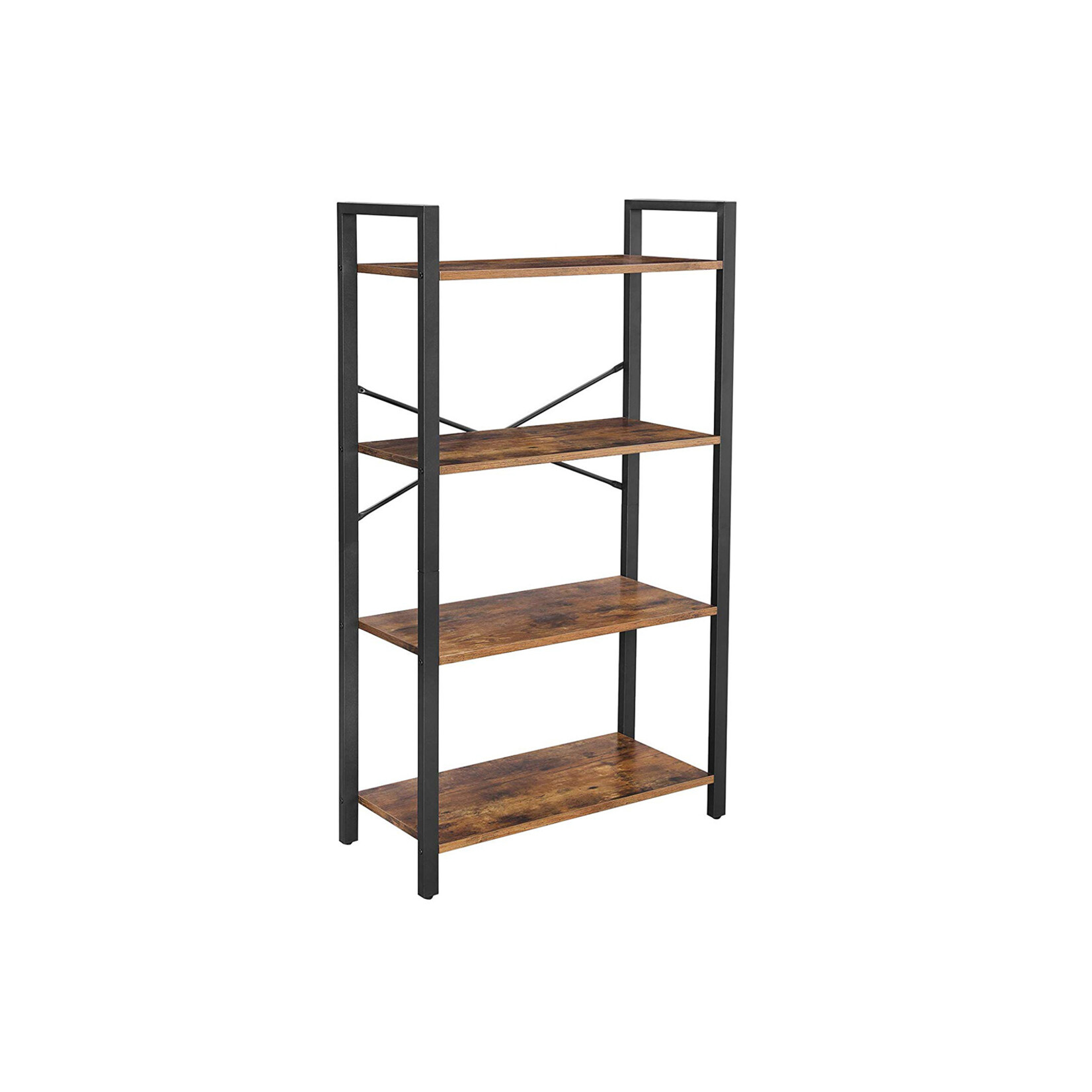 Parya Home Parya Home Boekenkast met 4 niveaus, opbergrek, stalen frame, hoogte 120 cm, voor woonkamer, kantoor, studeerkamer en hal, industrieel ontwerp, vintage bruin-zwart