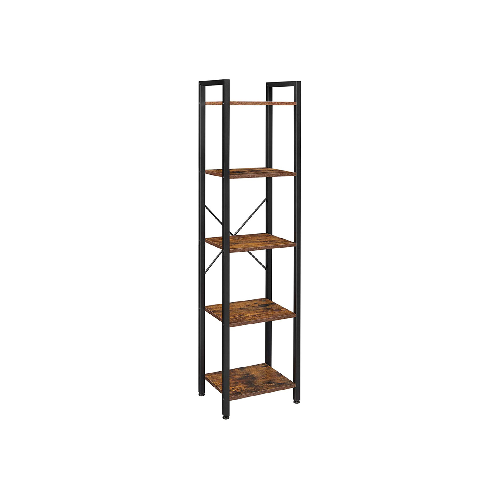 Parya Home Storage Rack met stalen frame, voor woonkamer, kantoor, studie, hal, industriële stijl, rustiek bruin en zwart