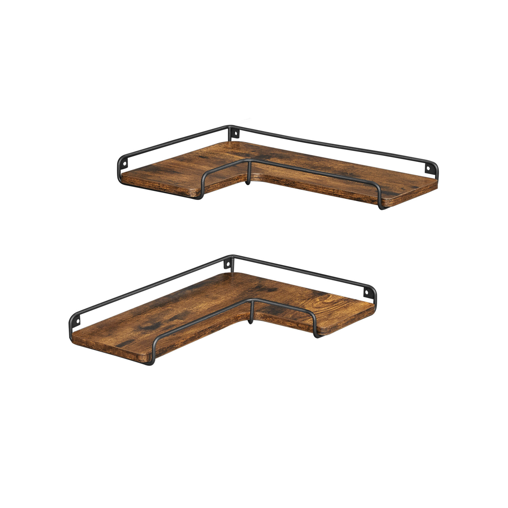 Parya Home L-vormige hoekplank, set van 2, wandplank, industrieel ontwerp, planken voor aan de muur, voor woonkamer, slaapkamer, keuken, vintage bruin-zwart