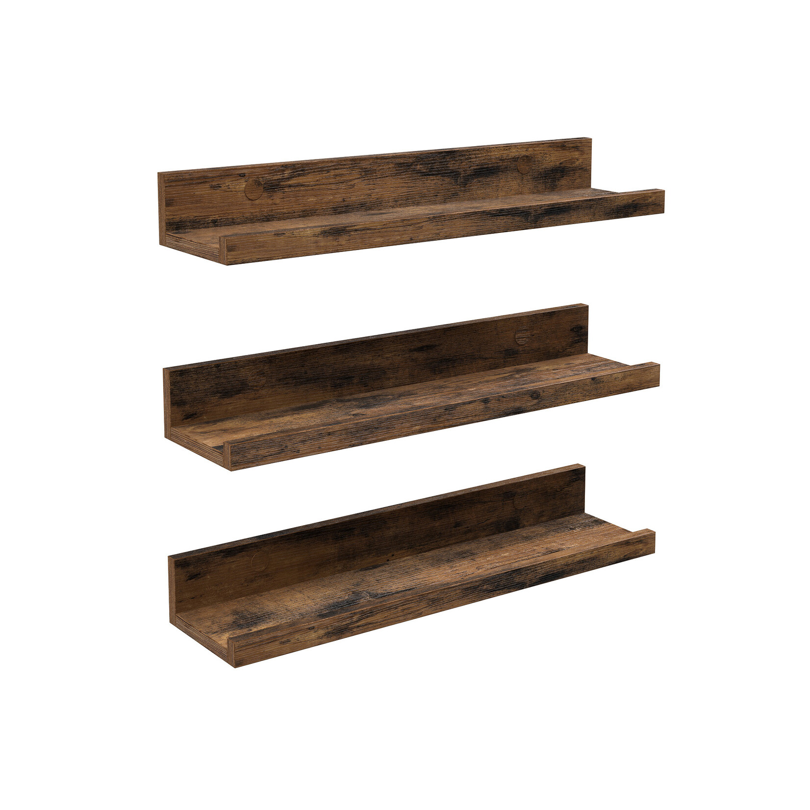 Parya Home Parya Home wall shelves, set of 3, floating shelves, length 38 cm, raised front, for decorative items, spice jars and photo frames, vintage brown