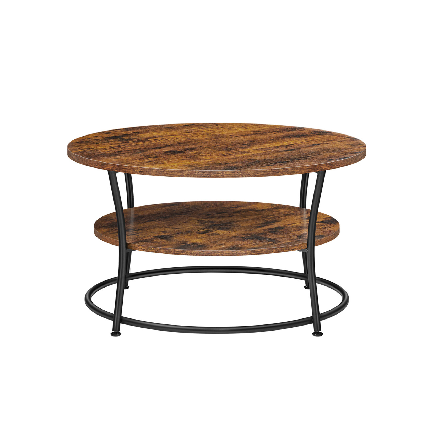 Parya Home Salontafel rond, Woonkamertafel, Sofatafel met plank, 80 x 45 cm, Gemakkelijke montage, Metaal, Industrieel ontwerp, vintage bruin-zwart