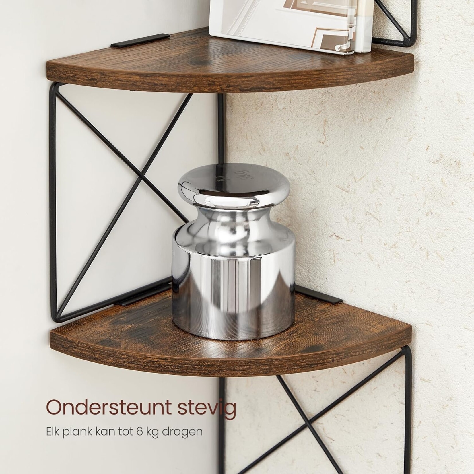 Parya Home Parya Home Corner shelf, zigzag design bookcase, 5 tiers, 20 x 20 x 127.5 cm, for bedroom, study, living room, vintage brown-black