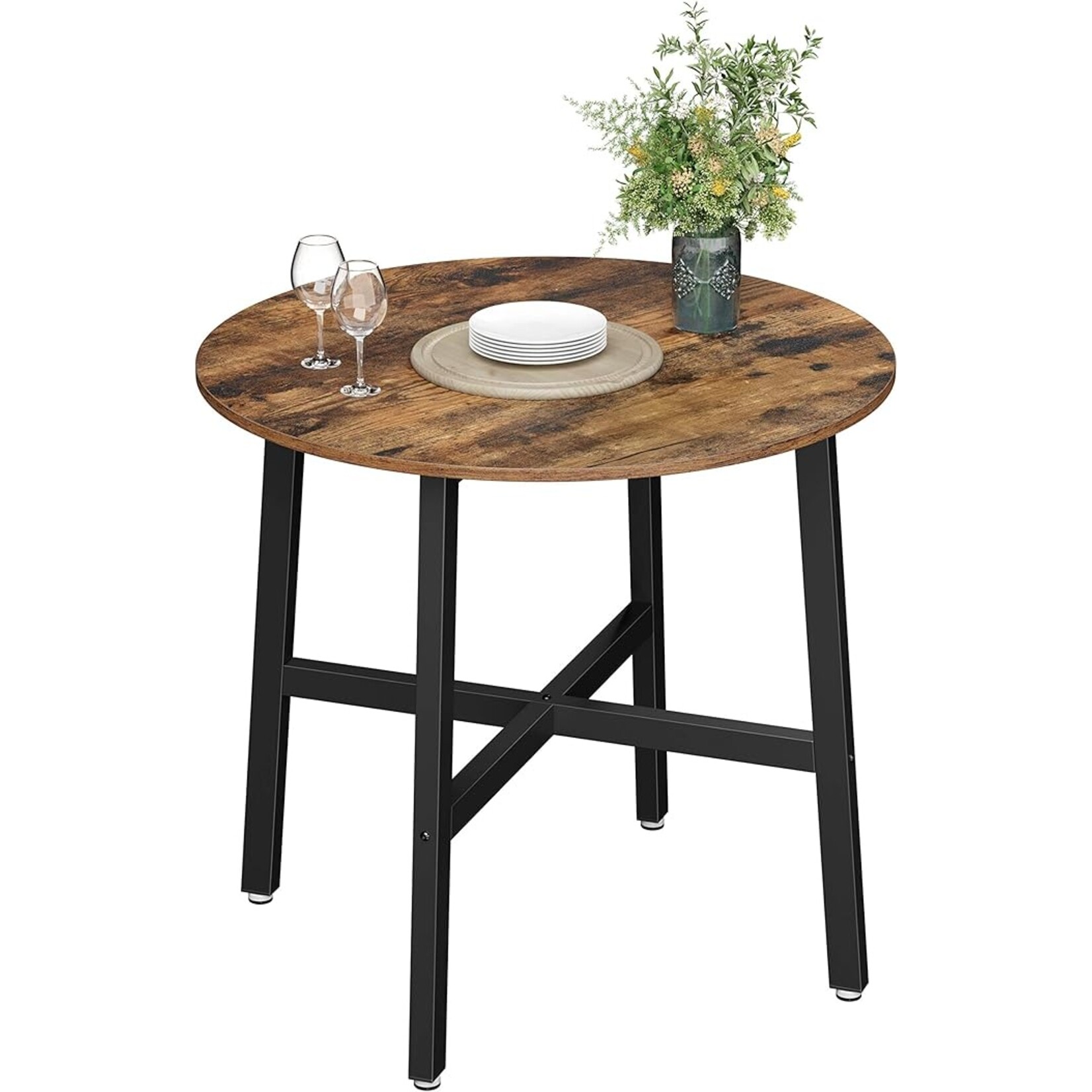 Parya Home Dining table, round kitchen table, for living room, office, 80 x 75 cm (diameter x height), industrial style, rustic brown and black