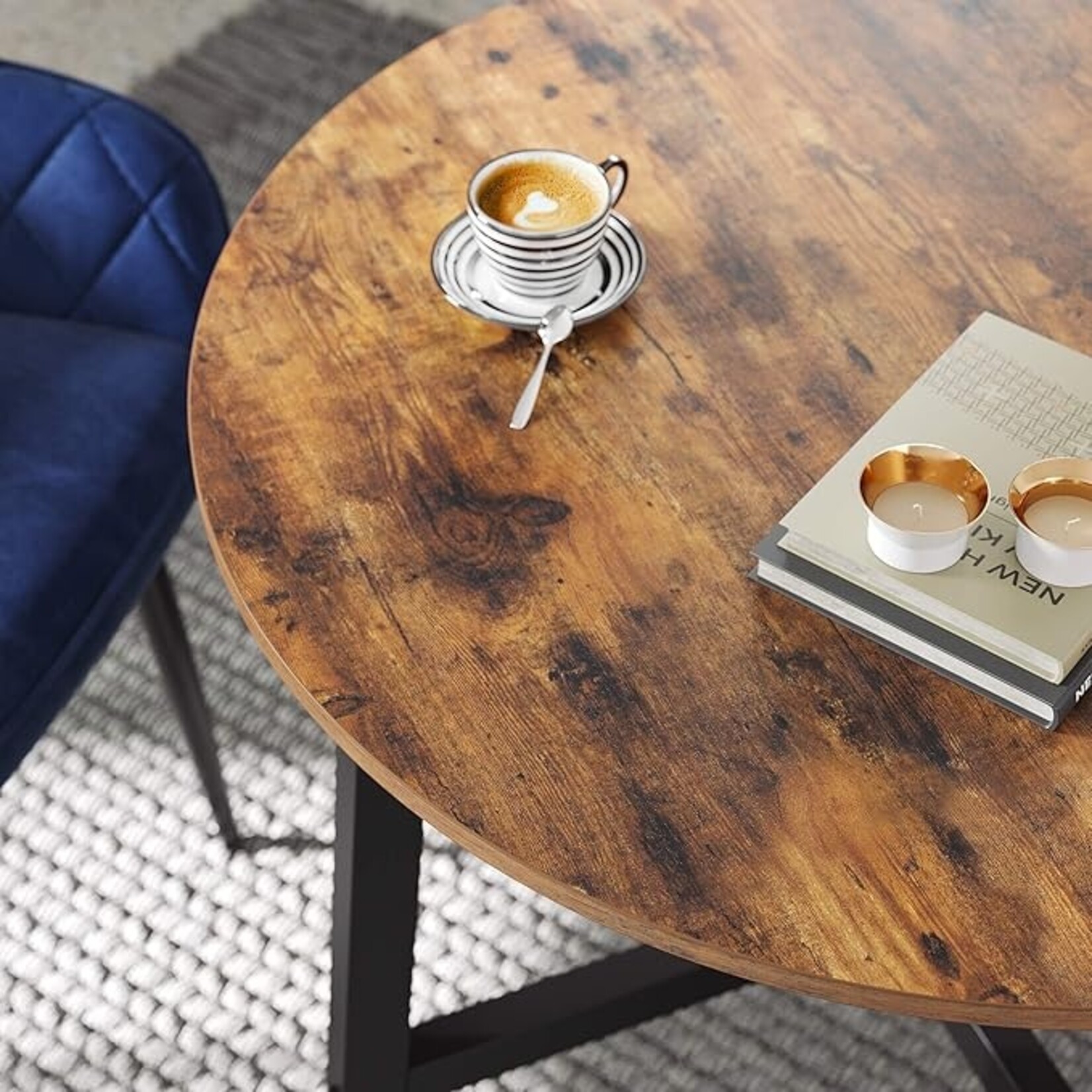 Parya Home Dining table, round kitchen table, for living room, office, 80 x 75 cm (diameter x height), industrial style, rustic brown and black