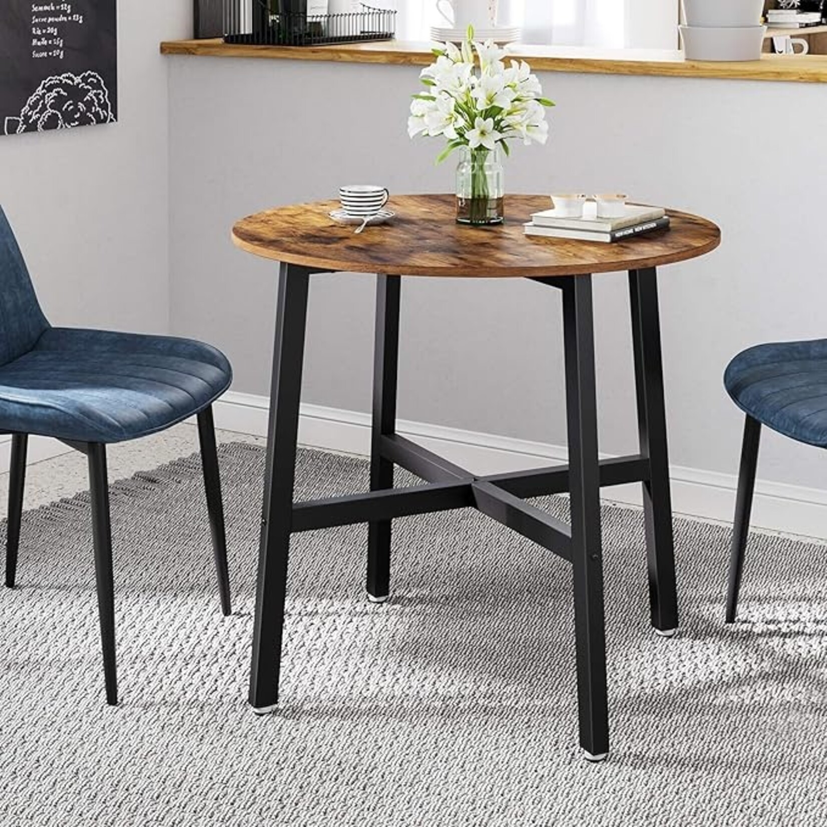 Parya Home Dining table, round kitchen table, for living room, office, 80 x 75 cm (diameter x height), industrial style, rustic brown and black