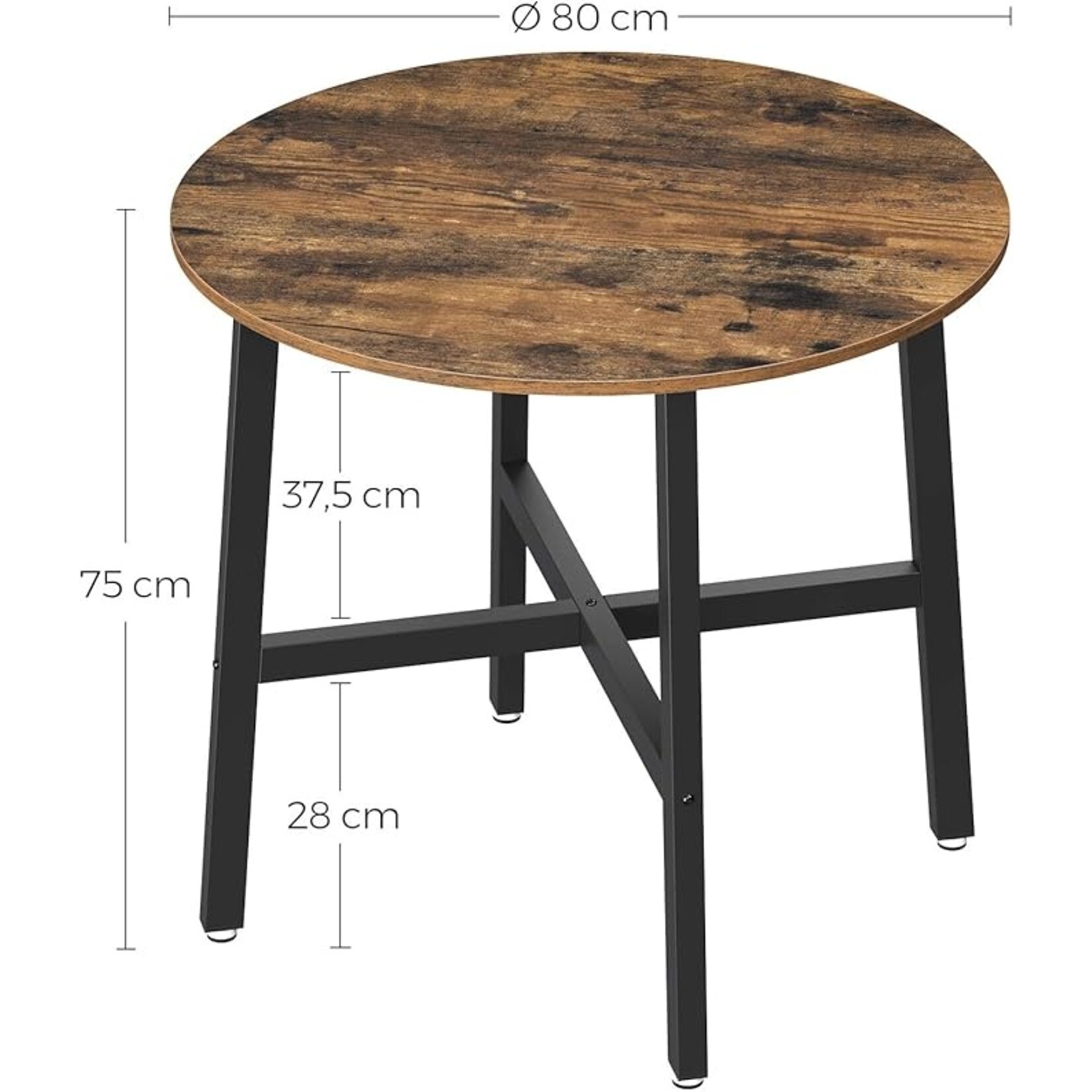 Parya Home Dining table, round kitchen table, for living room, office, 80 x 75 cm (diameter x height), industrial style, rustic brown and black