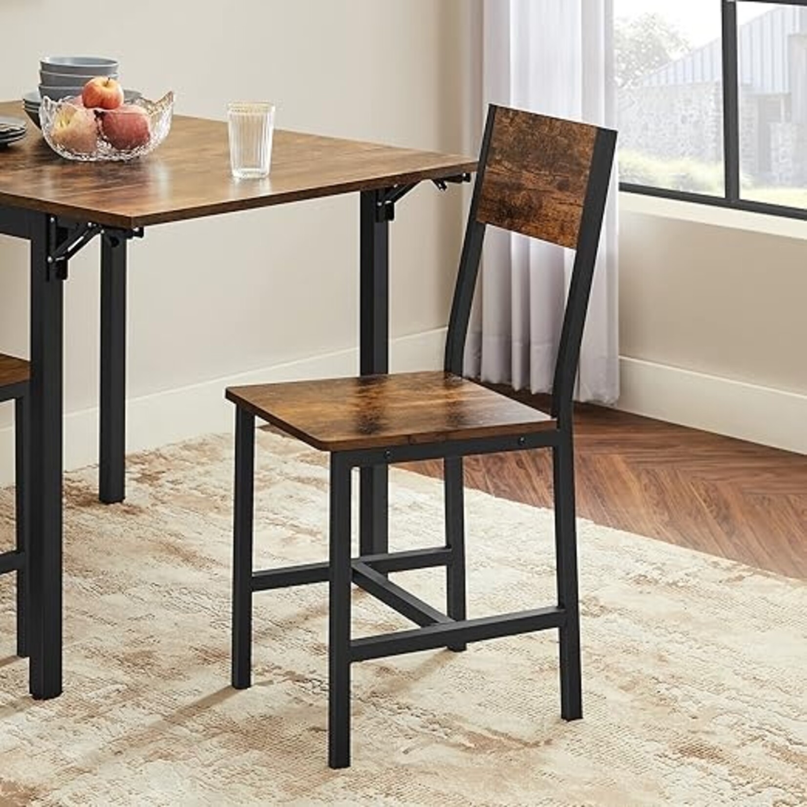 Parya home Set van 2, stalen frame, industrieel, voor eetkamer, woonkamer, keuken, rustiek bruin en zwart