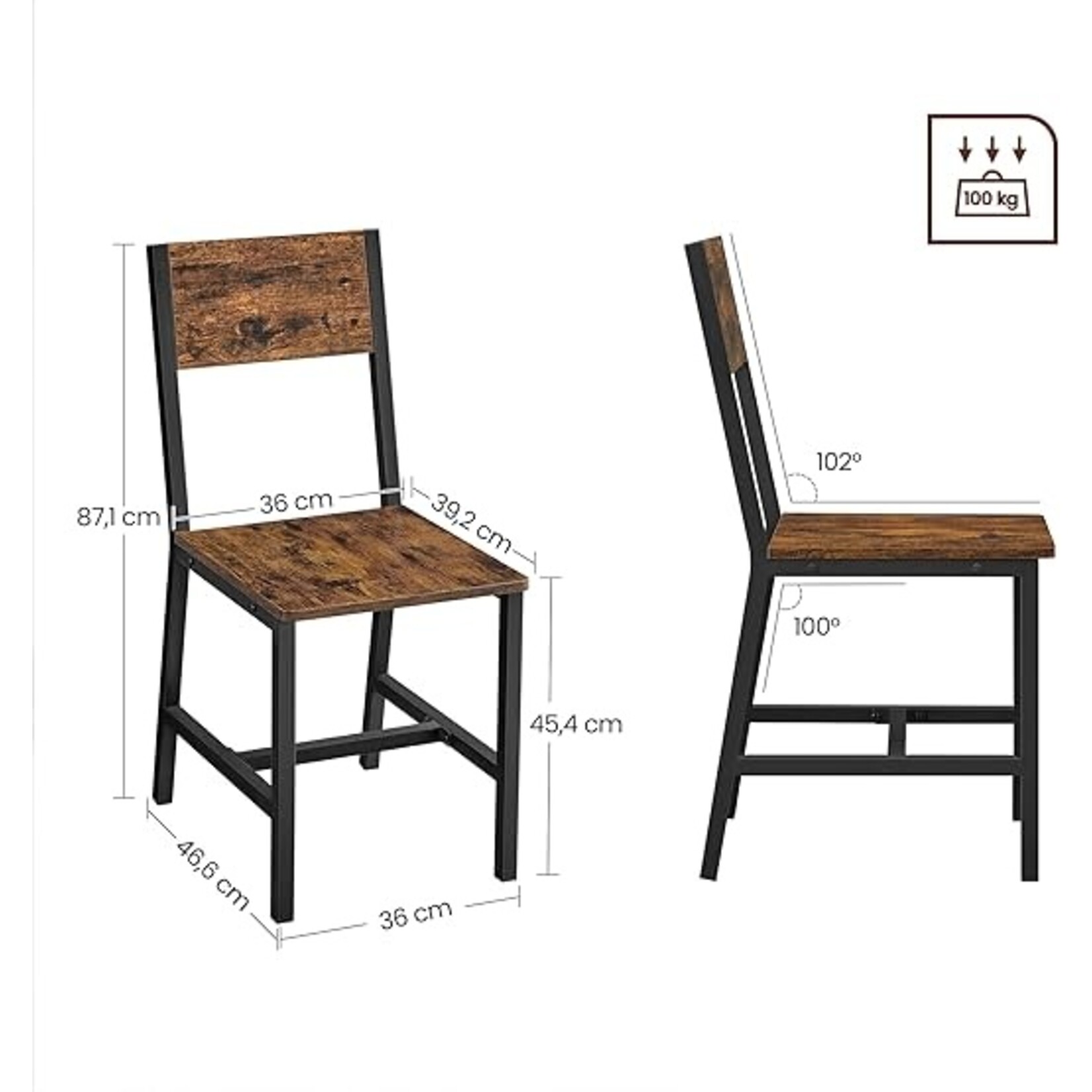 Parya home Set van 2, stalen frame, industrieel, voor eetkamer, woonkamer, keuken, rustiek bruin en zwart