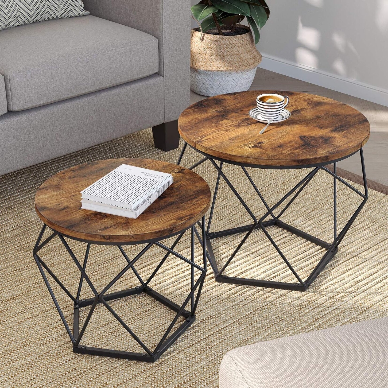 Parya Home Parya Home 2 side tables, chipboard, steel, rustic brown + black