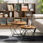 Parya Home 2 stuks bijzettafels, spaanplaat, staal, rustiek bruin + zwart