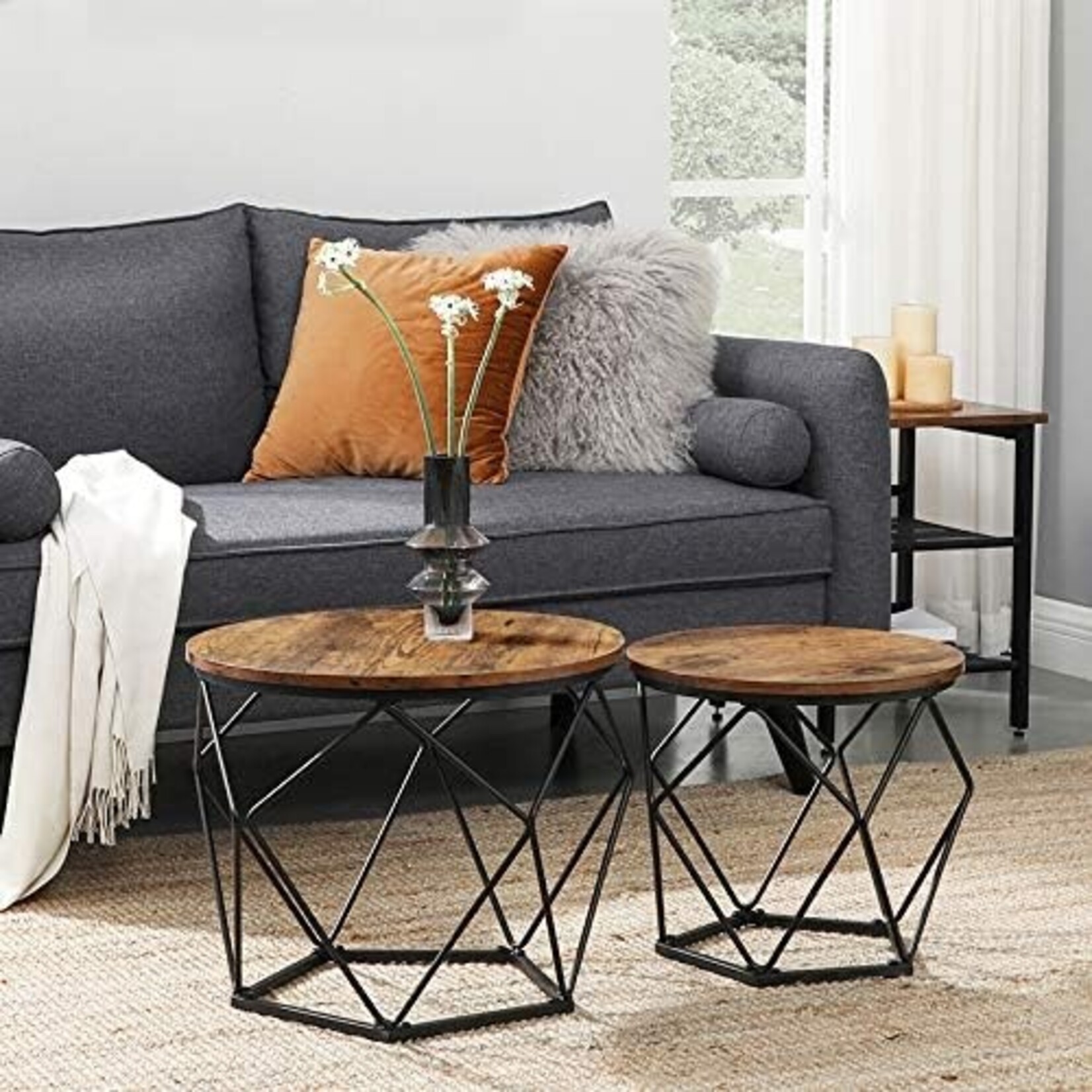 Parya Home Parya Home 2 side tables, chipboard, steel, rustic brown + black