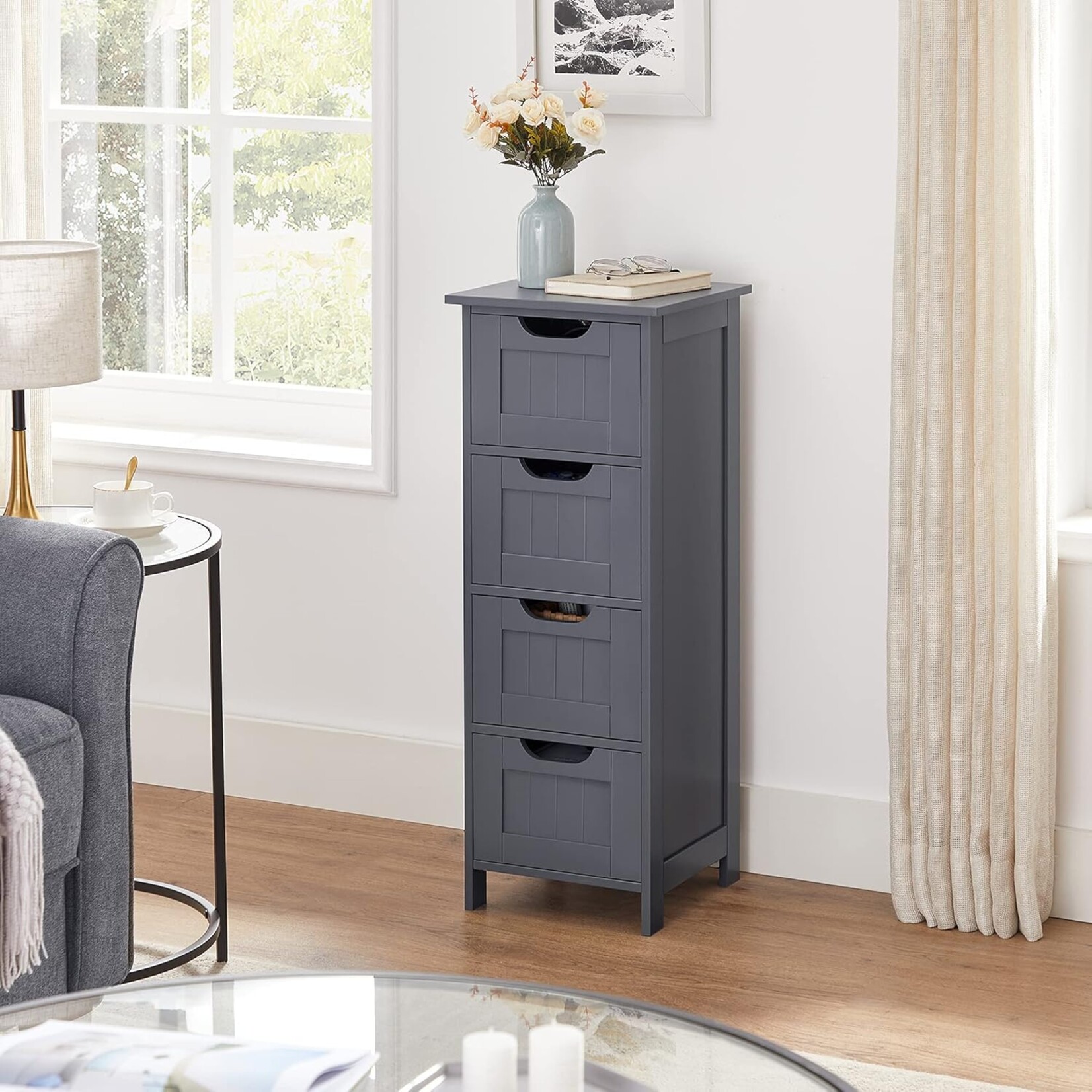 Parya Home Parya Home bathroom cabinet, bathroom cabinet, side cabinet with 4 drawers, 30 x 30 x 82 cm, for bathroom, living room, dining room, kitchen, modern, gray