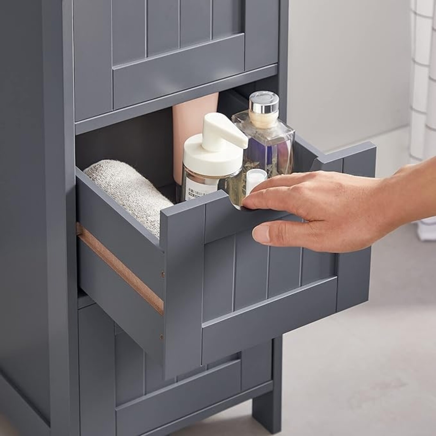 Parya Home Parya Home bathroom cabinet, bathroom cabinet, side cabinet with 4 drawers, 30 x 30 x 82 cm, for bathroom, living room, dining room, kitchen, modern, gray