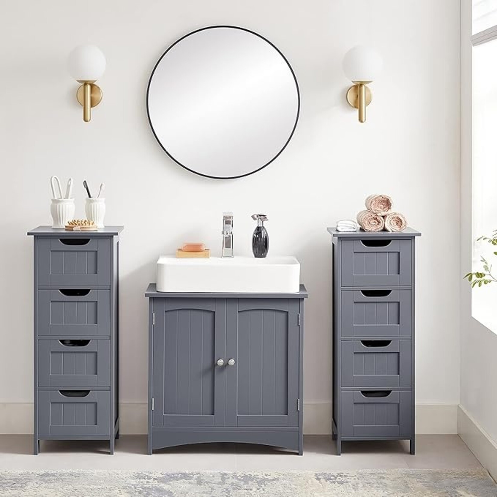 Parya Home Parya Home bathroom cabinet, bathroom cabinet, side cabinet with 4 drawers, 30 x 30 x 82 cm, for bathroom, living room, dining room, kitchen, modern, gray