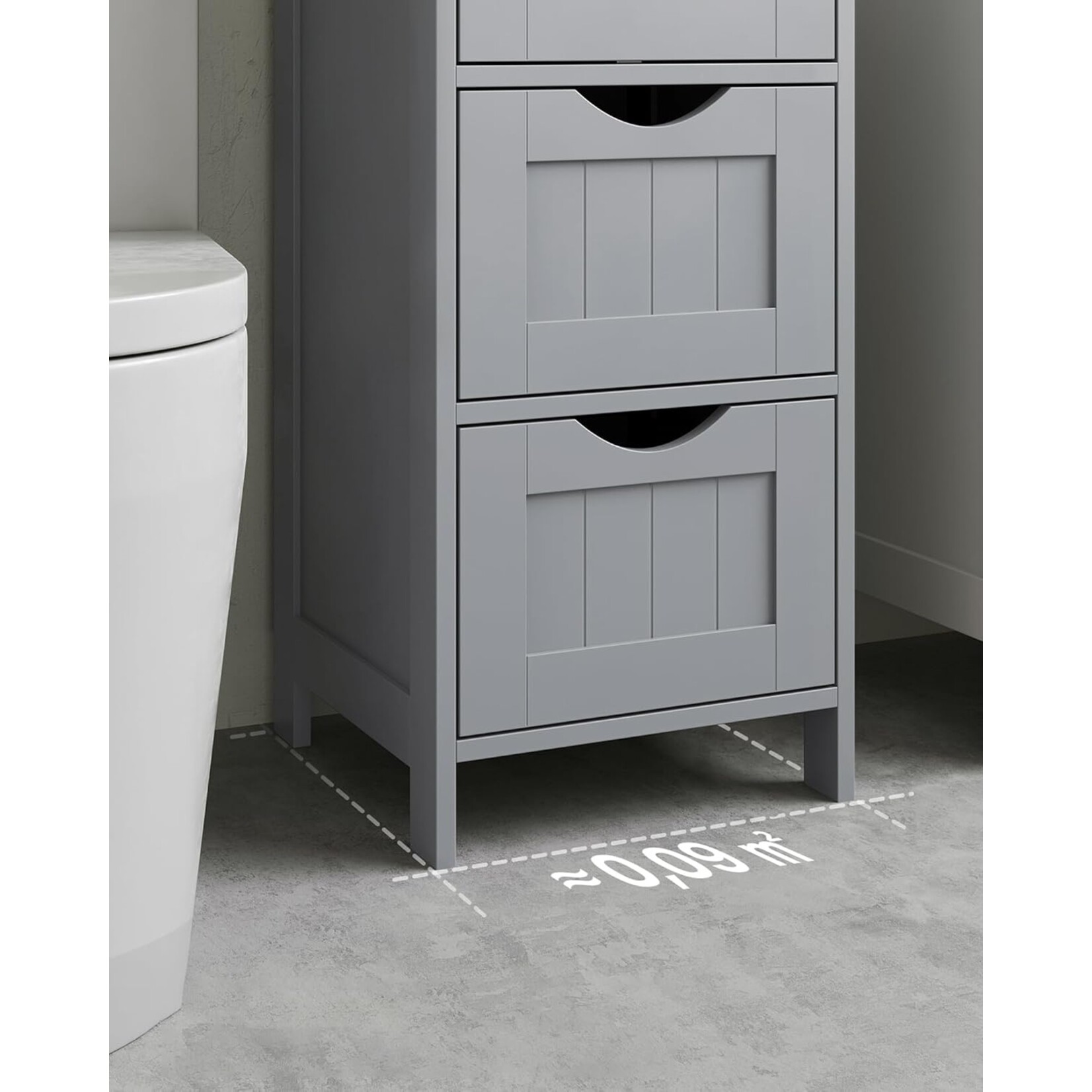Parya Home Badkamerkast, badkamerkast, zijkast met 4 laden, 30 x 30 x 82 cm, voor badkamer, woonkamer, eetkamer, keuken, modern, mat grijs