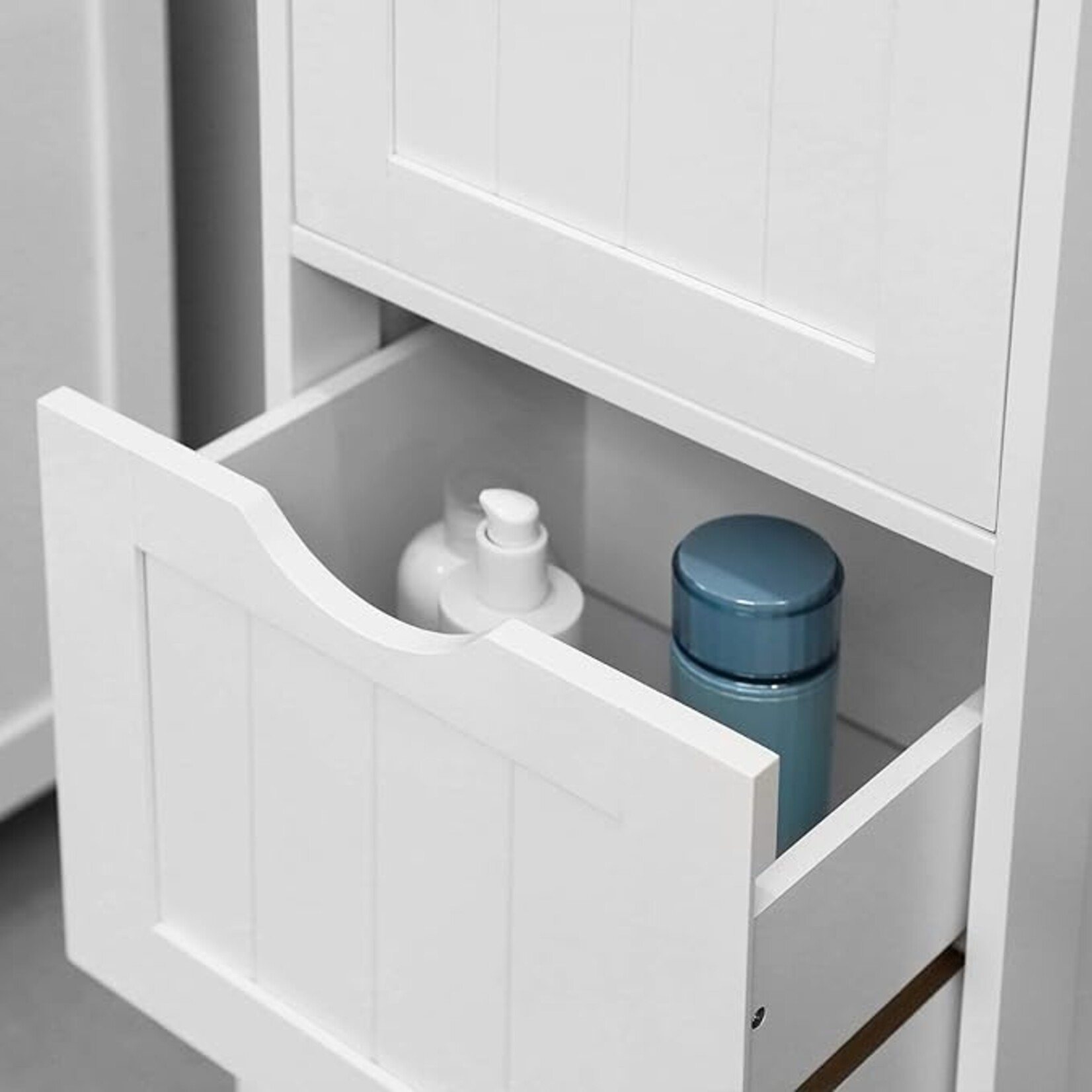 Parya Home Bathroom cabinet, bathroom cupboard, side cabinet with 4 drawers, 30 x 30 x 82 cm, for bathroom, living room, dining room, kitchen, modern, matt white