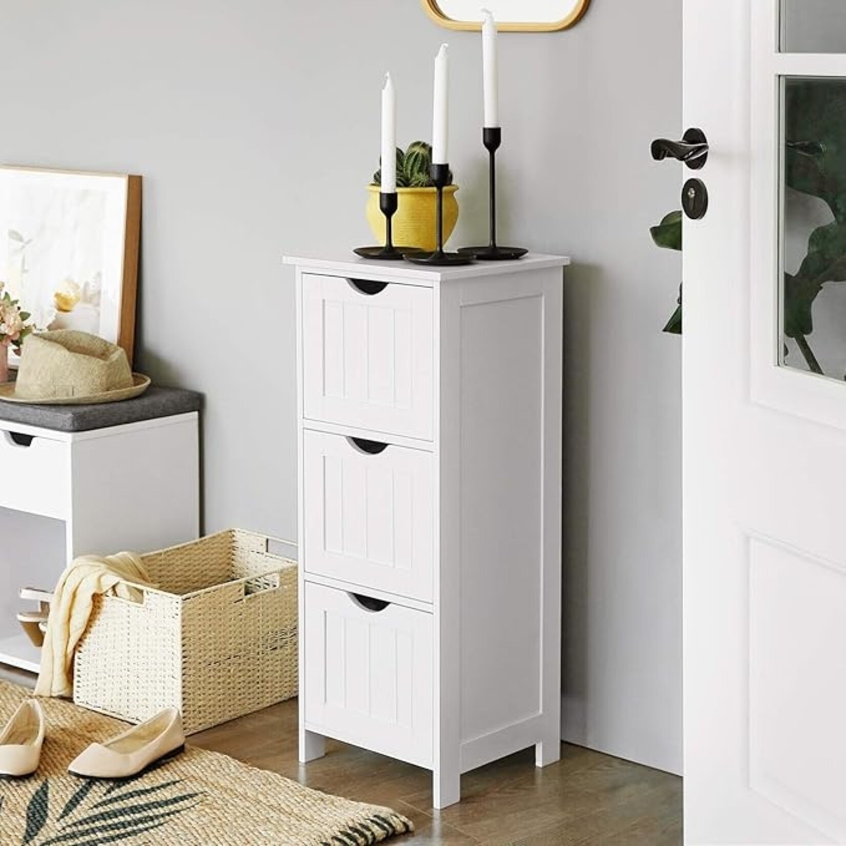 Parya Home Bathroom cabinet, bathroom cupboard, side cabinet with 4 drawers, 30 x 30 x 82 cm, for bathroom, living room, dining room, kitchen, modern, matt white