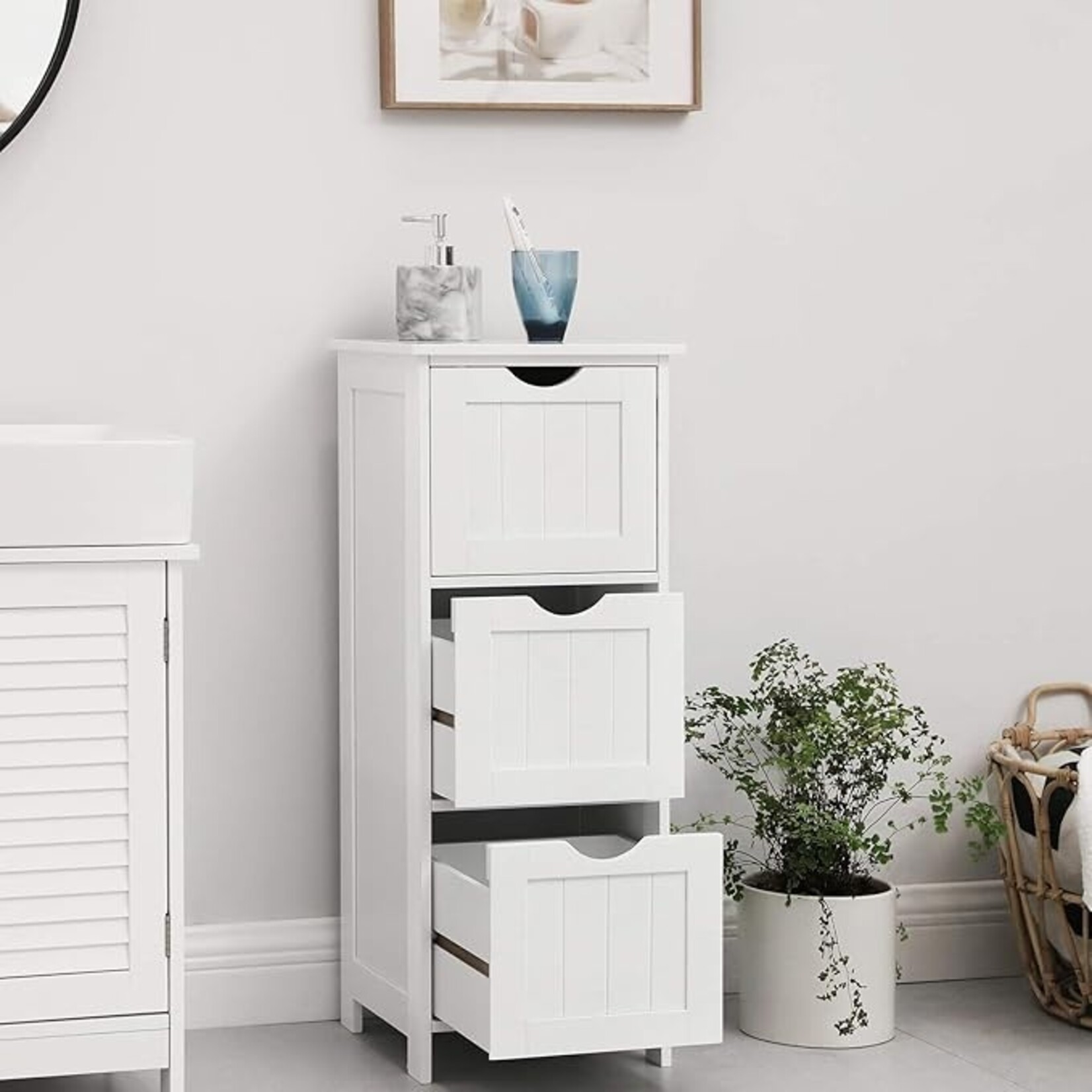 Parya Home Bathroom cabinet, bathroom cupboard, side cabinet with 4 drawers, 30 x 30 x 82 cm, for bathroom, living room, dining room, kitchen, modern, matt white