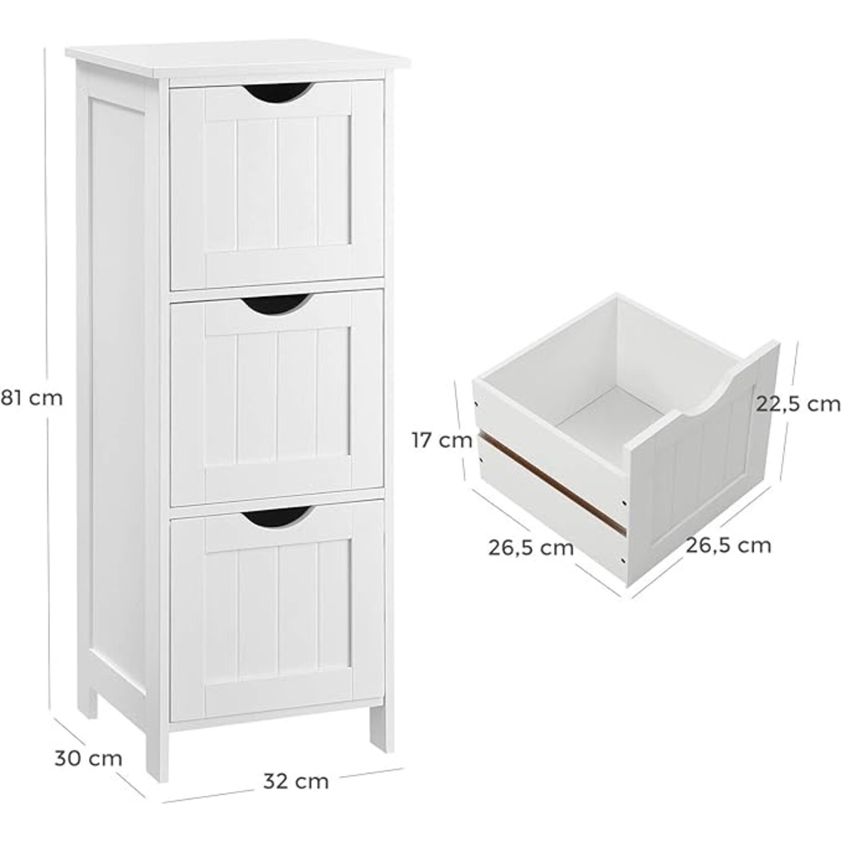 Parya Home Bathroom cabinet, bathroom cupboard, side cabinet with 4 drawers, 30 x 30 x 82 cm, for bathroom, living room, dining room, kitchen, modern, matt white