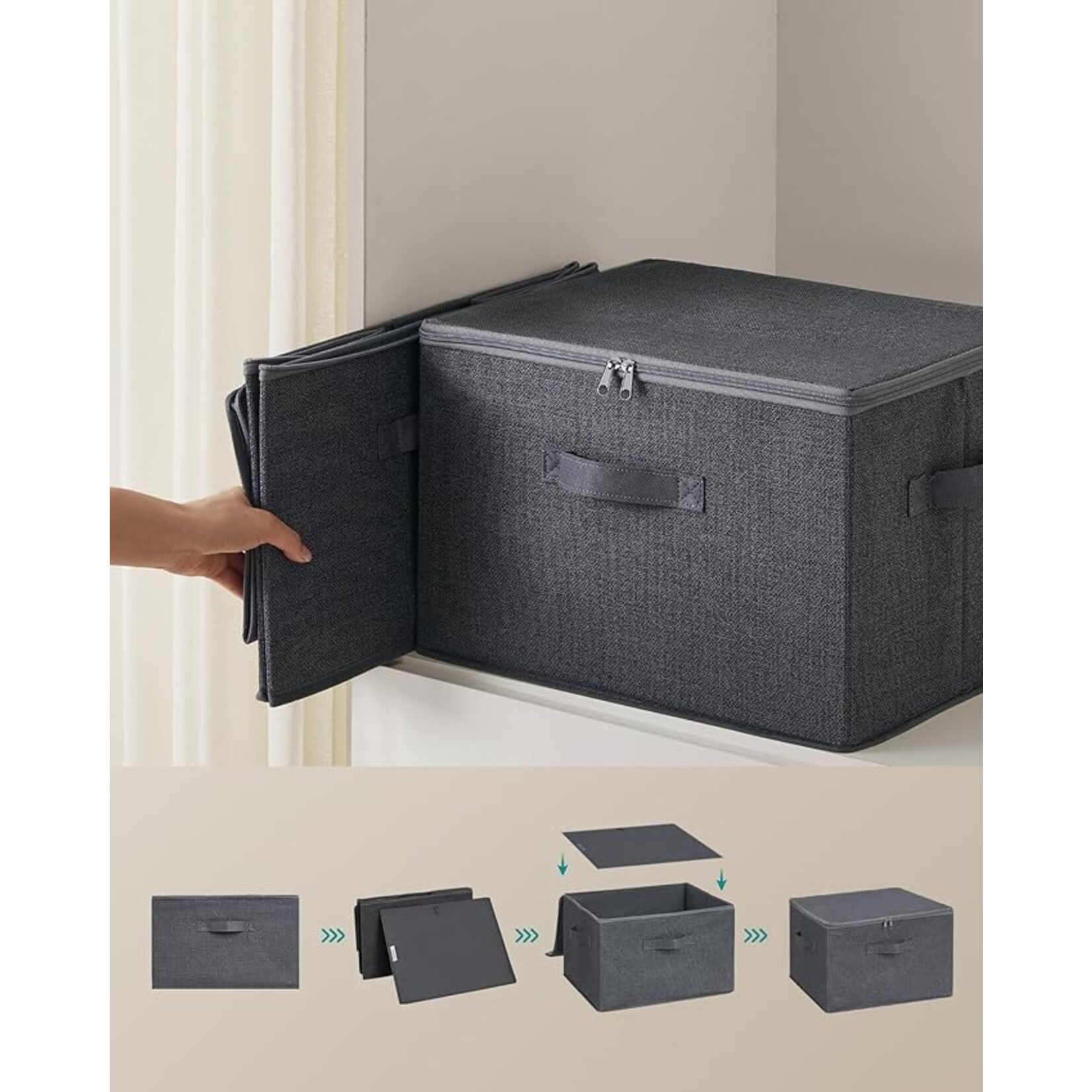 Parya Home Opvouwbare opbergdozen, 6 stuks, kubussen, bakken, manden, kisten, van vliesstof, 30 x 30 x 30 cm, voor speelgoed, kleding, grijs gemêleerd