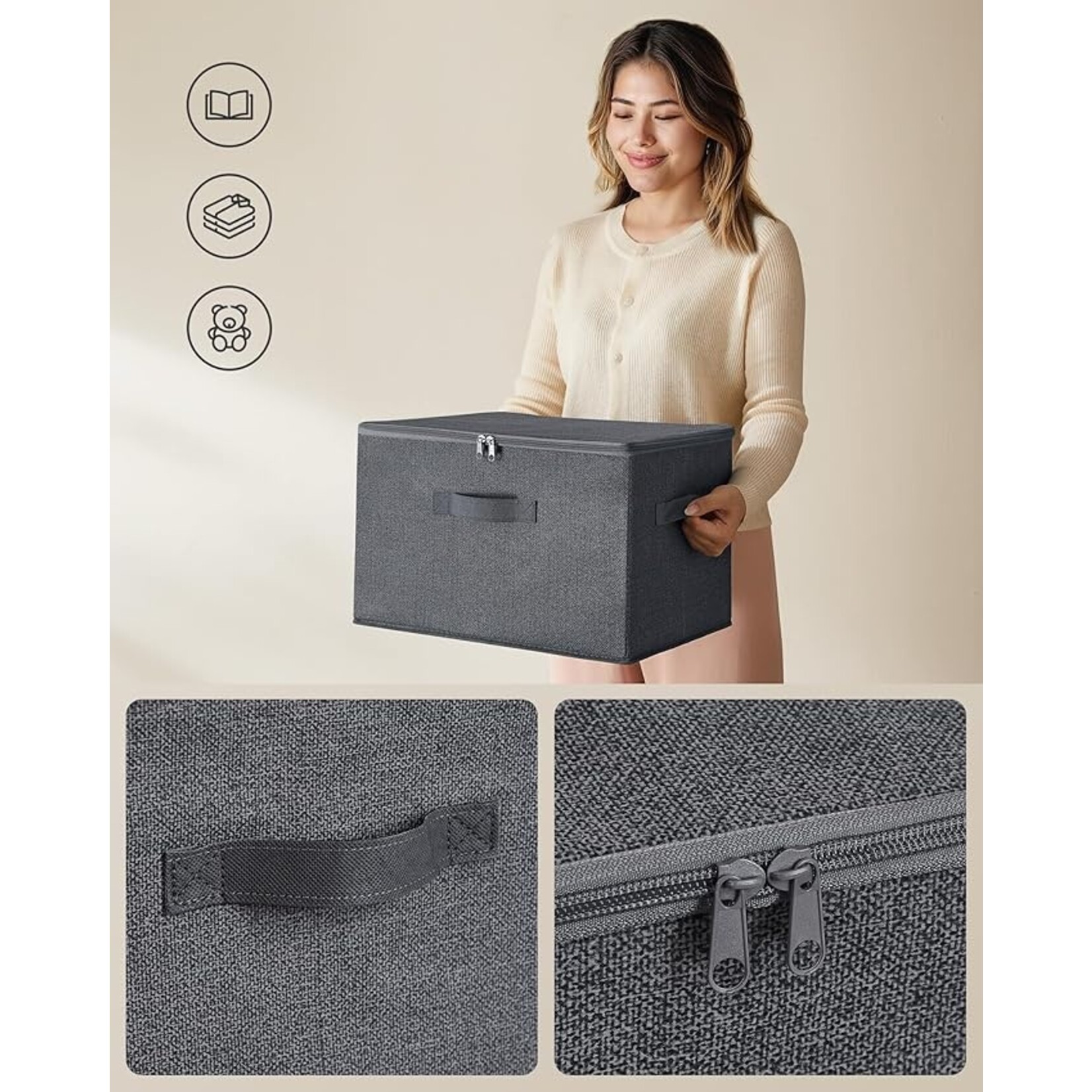 Parya Home Opvouwbare opbergdozen, 6 stuks, kubussen, bakken, manden, kisten, van vliesstof, 30 x 30 x 30 cm, voor speelgoed, kleding, grijs gemêleerd