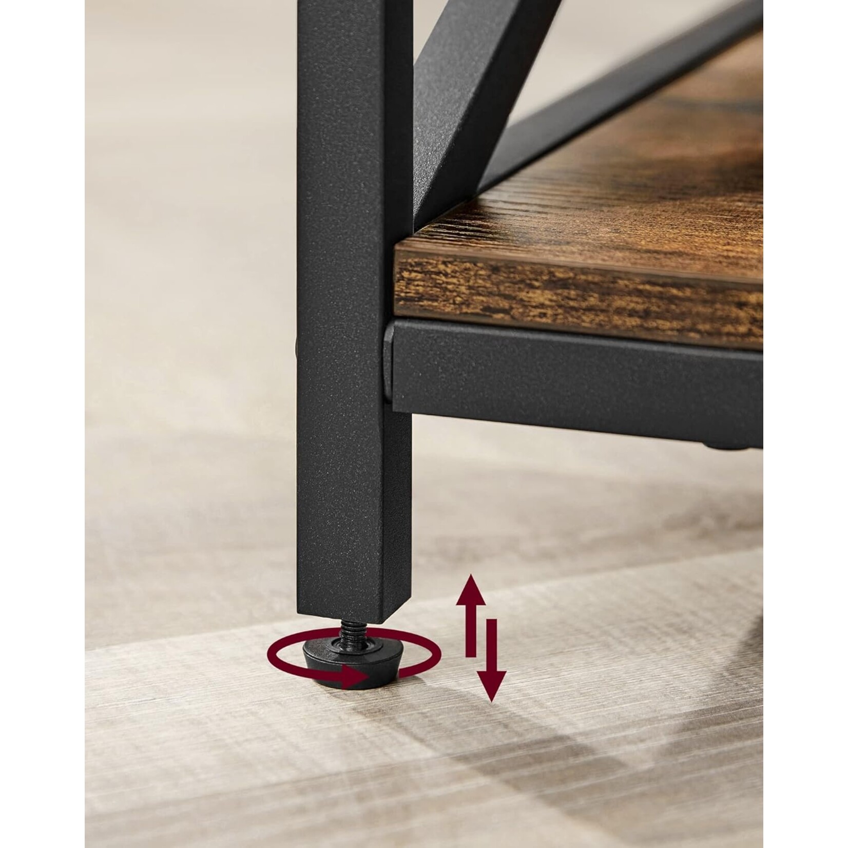 Coffee table, coffee table with lift-up leaf for the living room, coffee table with open and hidden storage space, X-shaped bars, 60 x 100 x (48-62) cm, rustic brown and black