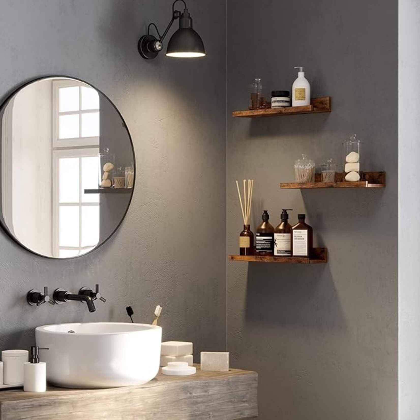 Parya Home Parya Home wall shelves, set of 3, floating shelves, length 38 cm, raised front, for decorative items, spice jars and photo frames, vintage brown