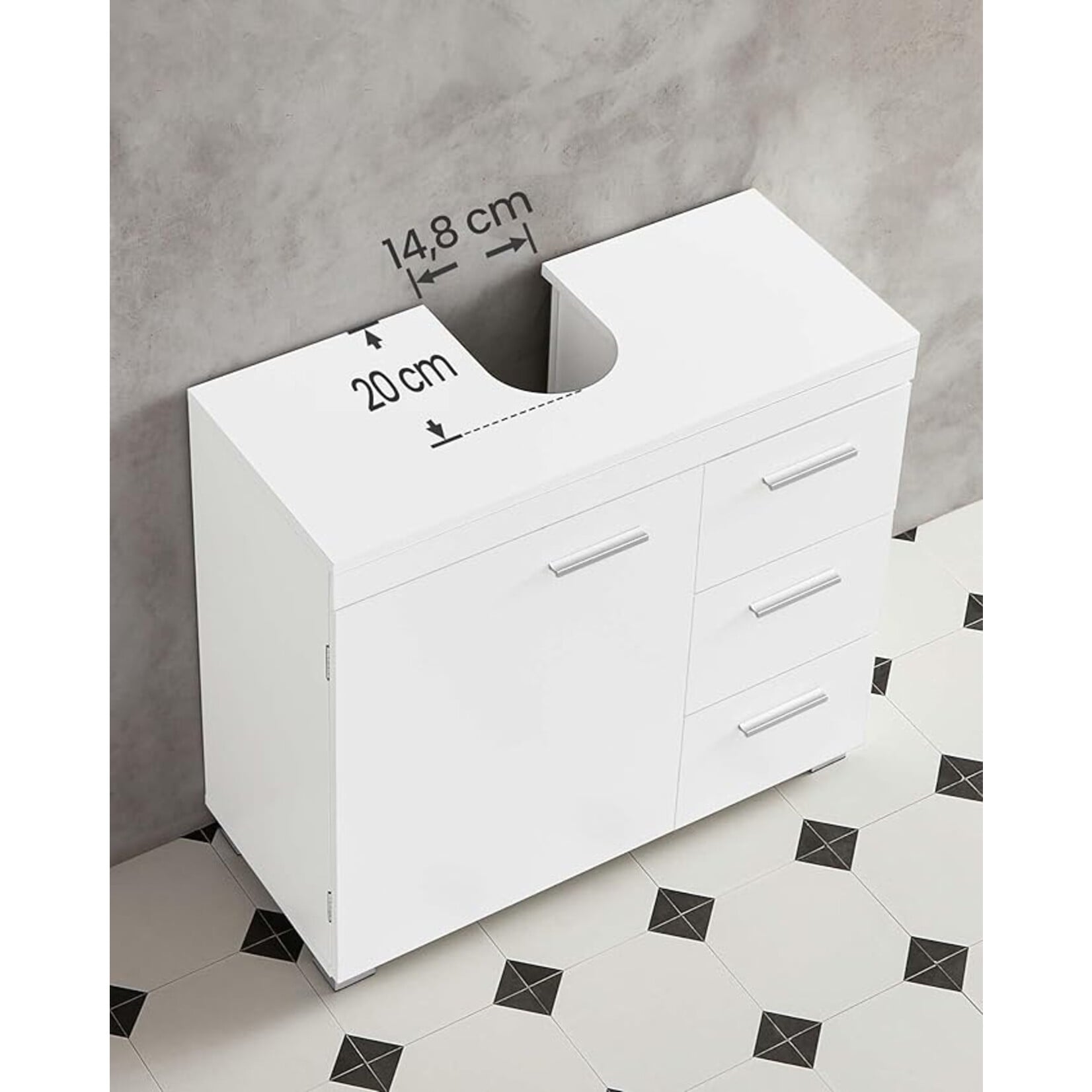 Parya Home Base cabinet, bathroom cabinet with 3 drawers, 2 compartments behind the door, 30 x 70 x 64 cm, White