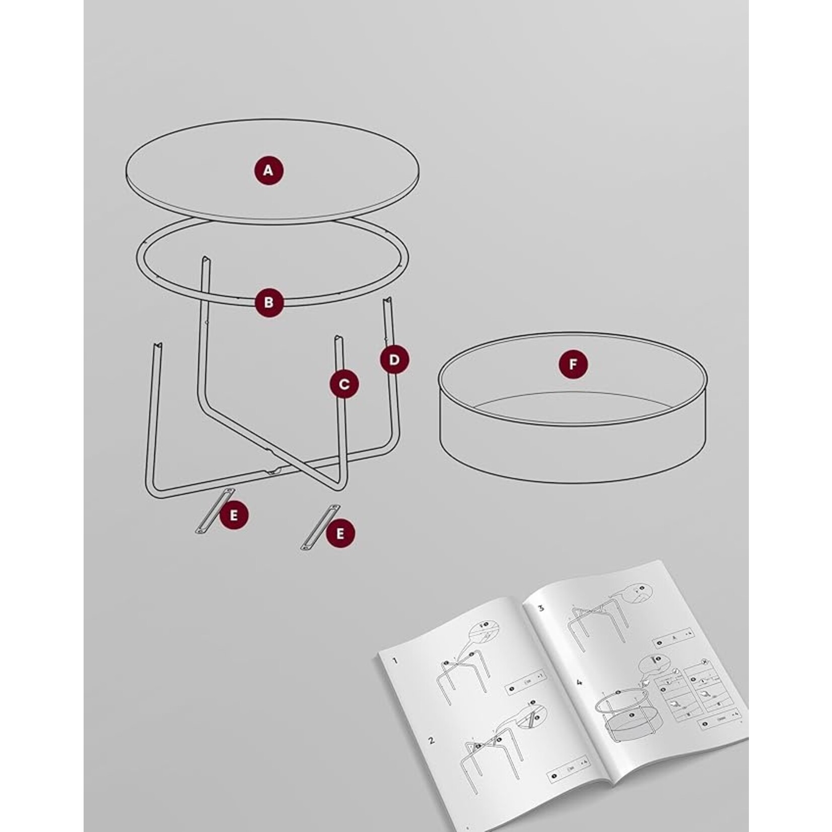 Parya Home ronde salontafel, tafel met opbergruimte, bijzettafel, woonkamertafel met stoffen mand, modern, metalen frame, Inktzwart-leigrijs