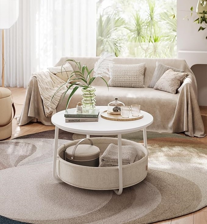 VASAGLE Ronde salontafel, set van 2, bijzettafel, bijzettafel, moderne stijl, afneembaar blad, stalen frame, voor woonkamer, leigrijs en inktzwart LGT040B03