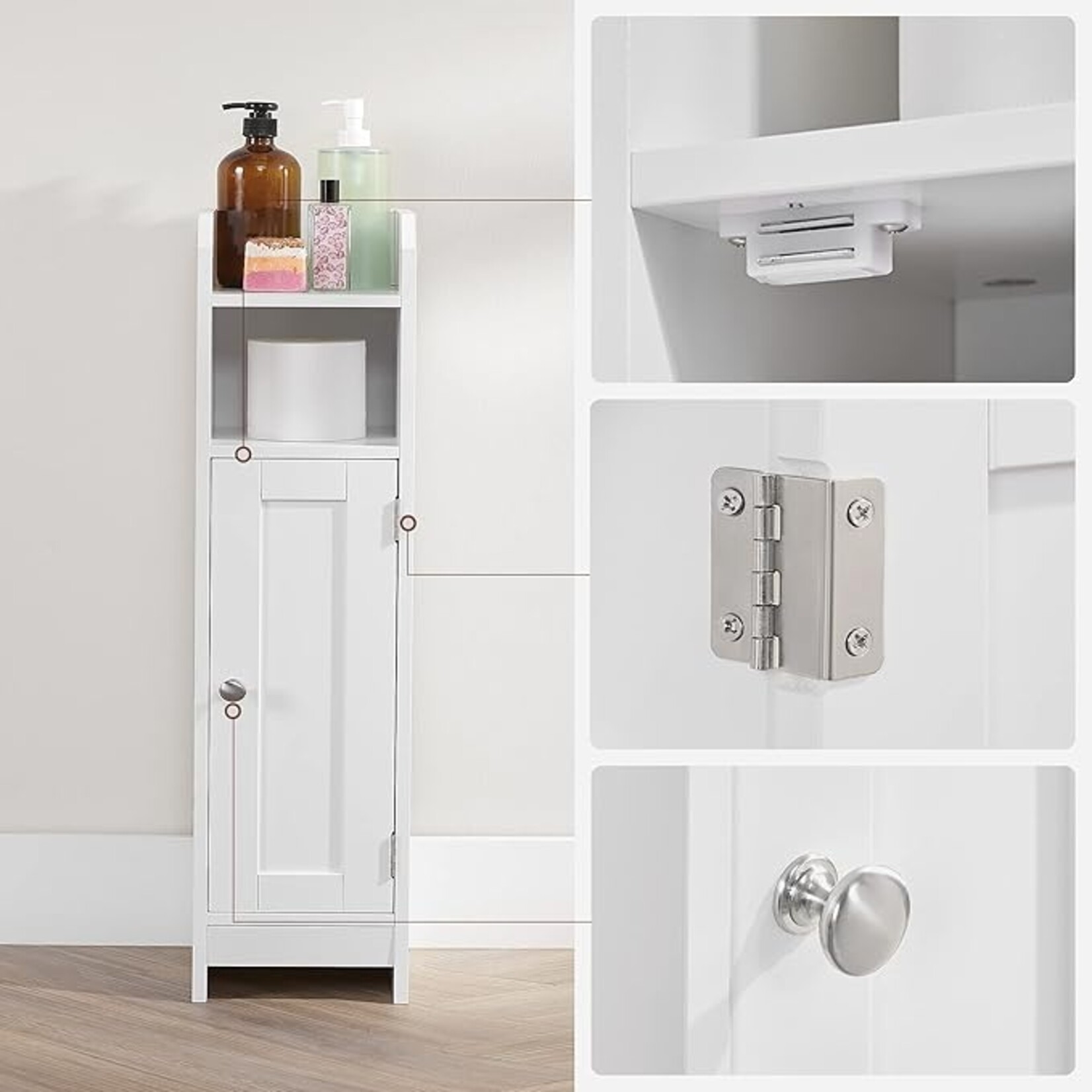 Parya Home Parya Home toiletkast, badkamermeubel, badkamerkast, smalle badkamerplank, verstelbare planken, ruimtebesparend, eenvoudige montage, wit