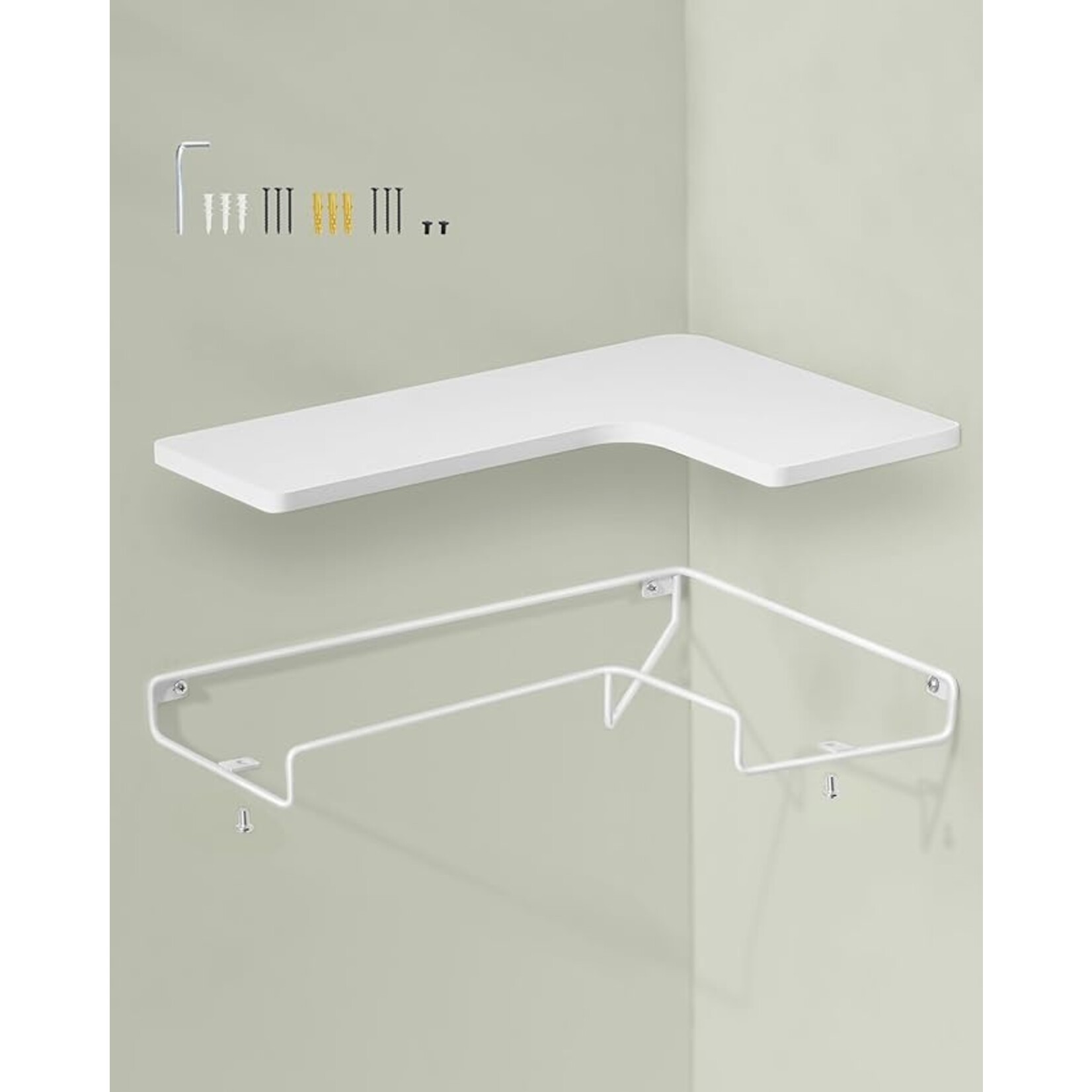 Parya Home zwevende planken, set van 2, L-vormige hoekplanken voor muur, industriële stijl hoekplank, voor woonkamer, slaapkamer of keuken, wit (Cloud White)