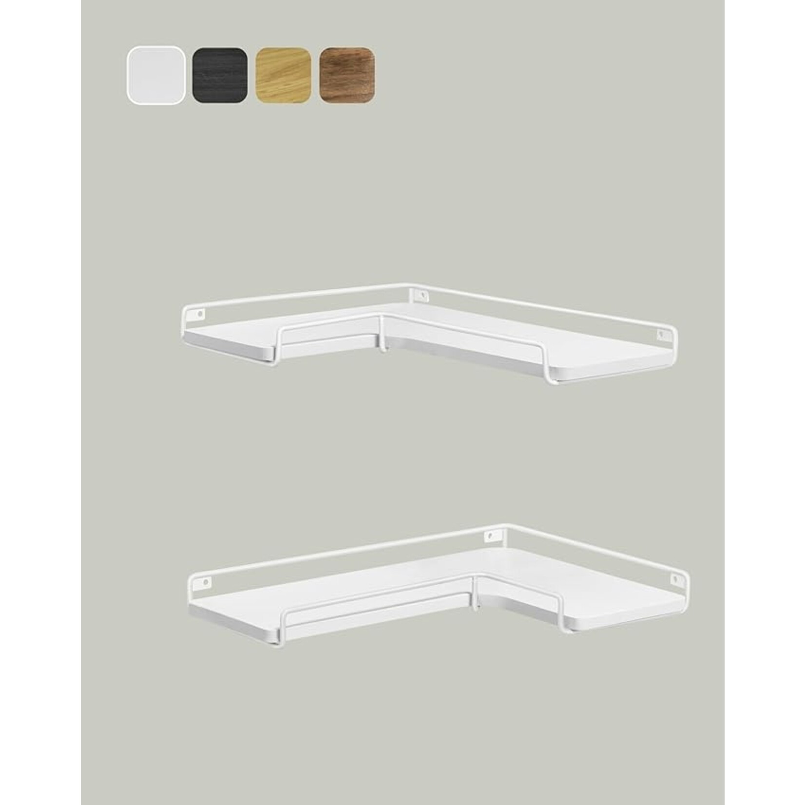 Parya Home zwevende planken, set van 2, L-vormige hoekplanken voor muur, industriële stijl hoekplank, voor woonkamer, slaapkamer of keuken, wit (Cloud White)