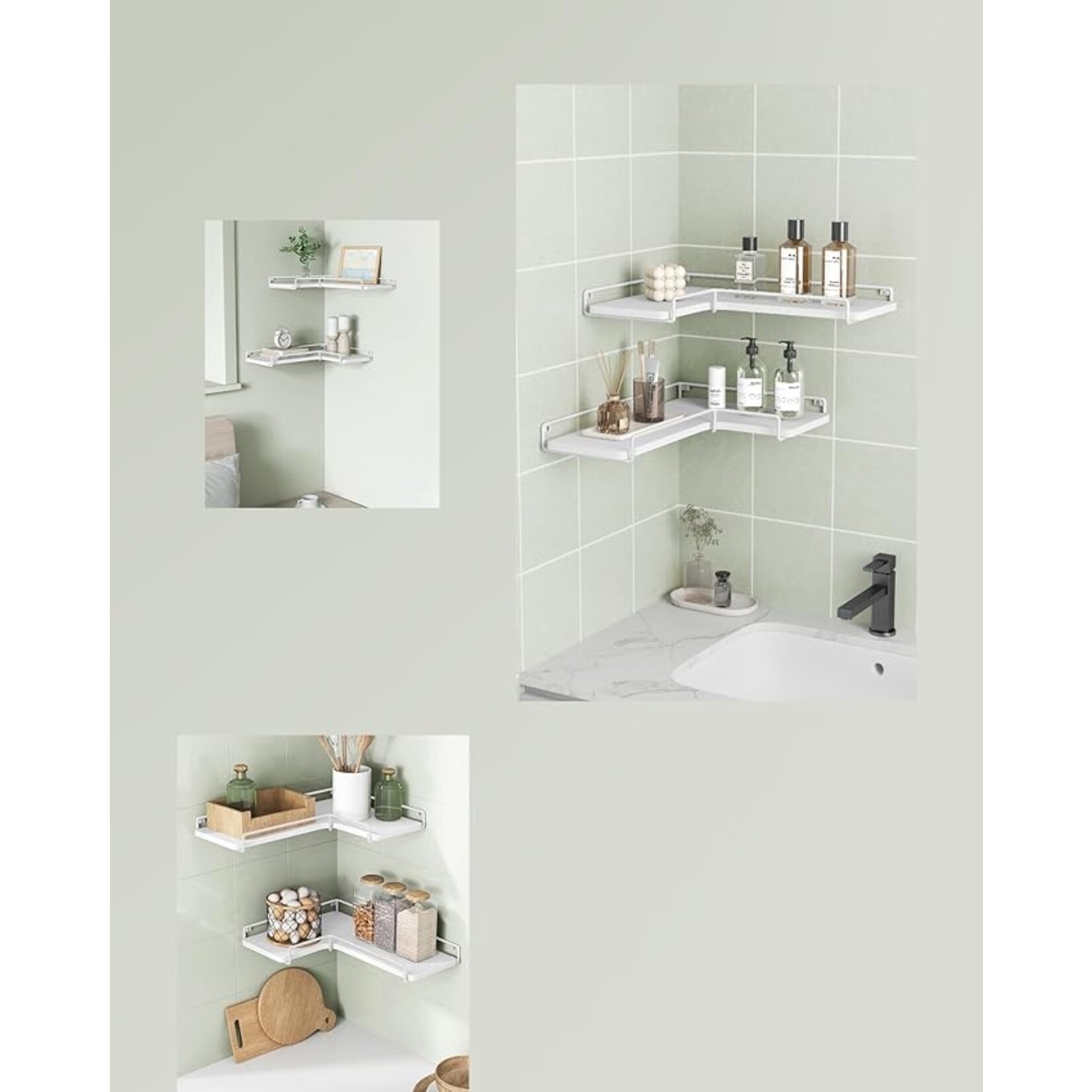Parya Home zwevende planken, set van 2, L-vormige hoekplanken voor muur, industriële stijl hoekplank, voor woonkamer, slaapkamer of keuken, wit (Cloud White)