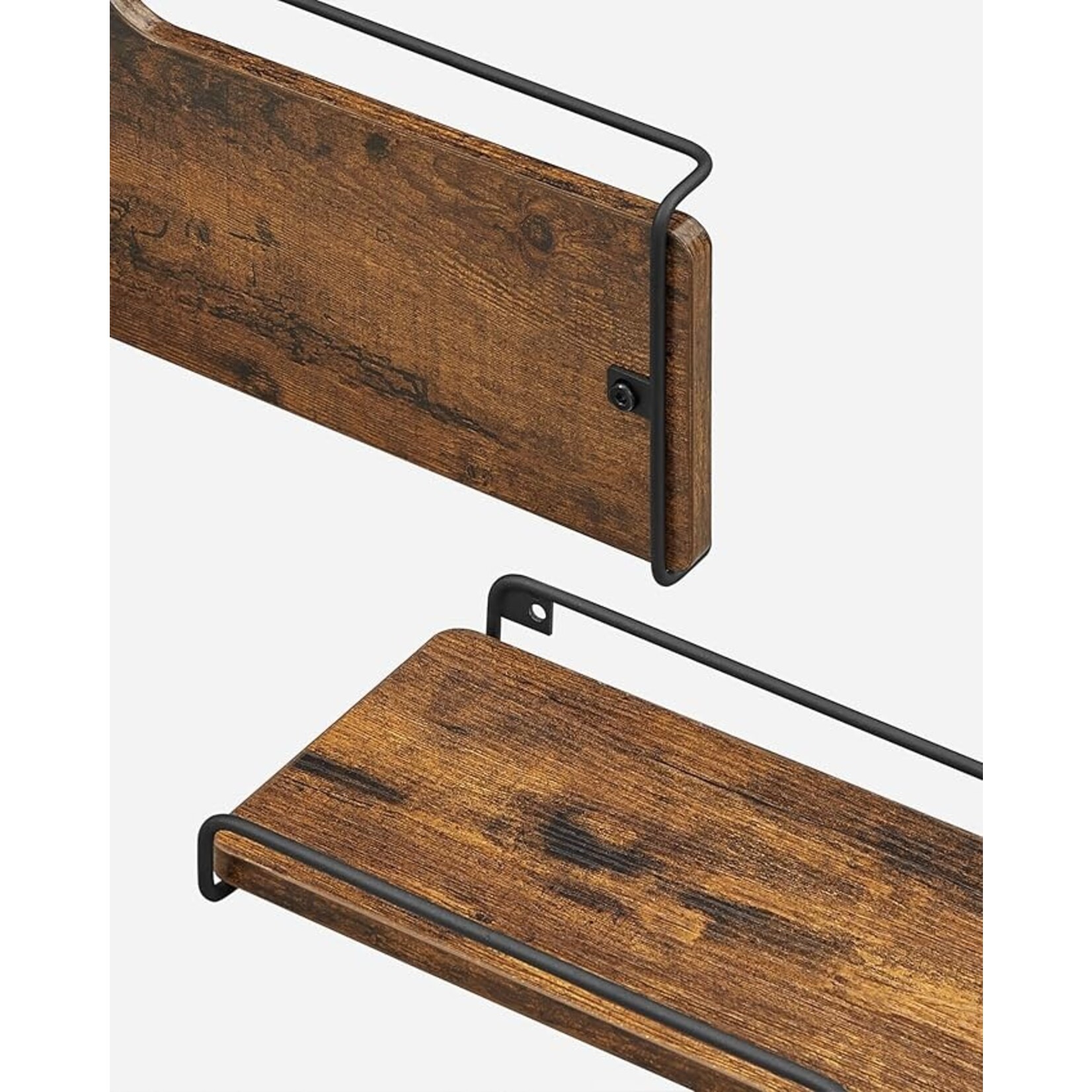 Parya Home Parya Home L-shaped corner shelf, set of 2, wall shelf, industrial design, shelves for the wall, for living room, bedroom, kitchen, vintage brown-black