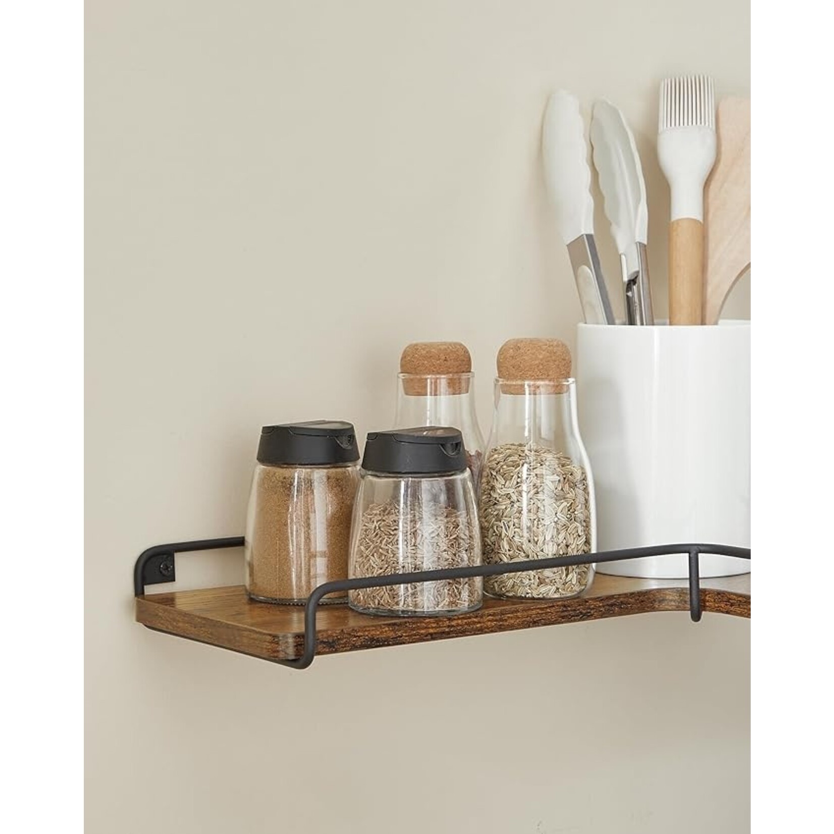 Parya Home Parya Home L-shaped corner shelf, set of 2, wall shelf, industrial design, shelves for the wall, for living room, bedroom, kitchen, vintage brown-black