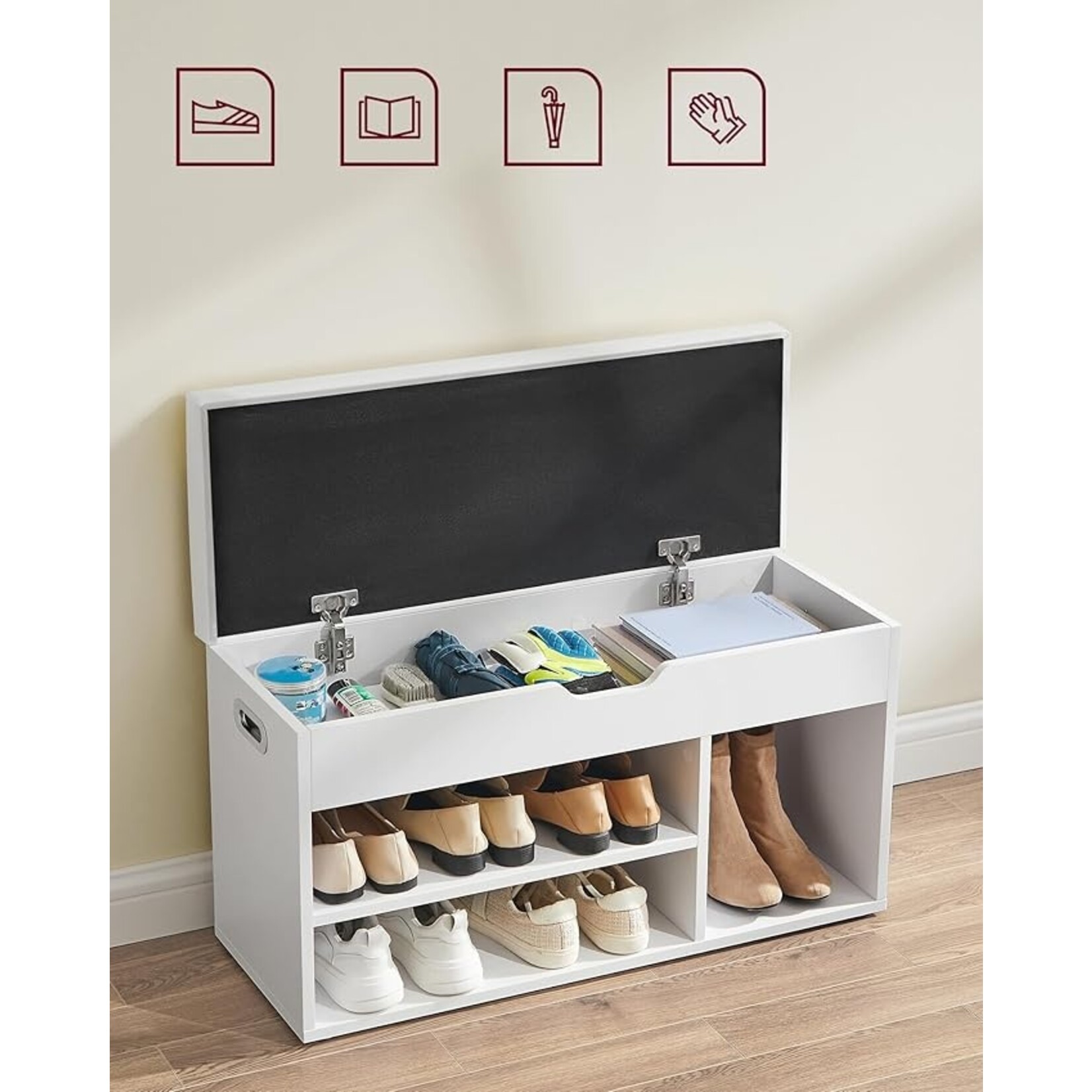 Parya Home Parya Home shoe bench with seat cushion, 3 compartments chest, bench for storing shoes with seat, 2 steps, hallway furniture, white maximum load 150 kg