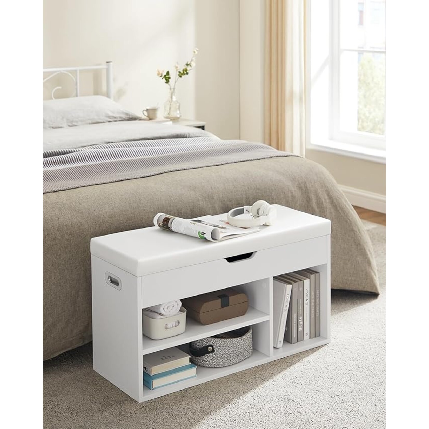 Parya Home Parya Home shoe bench with seat cushion, 3 compartments chest, bench for storing shoes with seat, 2 steps, hallway furniture, white maximum load 150 kg