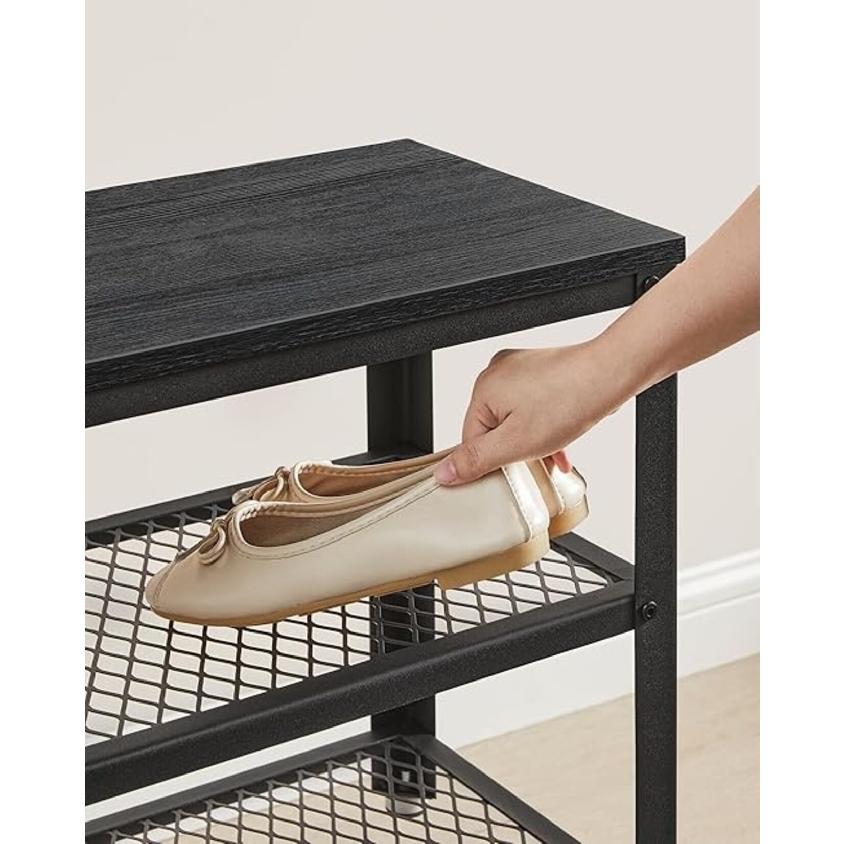 Parya Home Parya Home shoe bench, shoe rack with 2 grid shelves, storage space for shoes, 30 x 73 x 45 cm, for entrance, hall, living room, metal frame, industrial design, ebony black-black