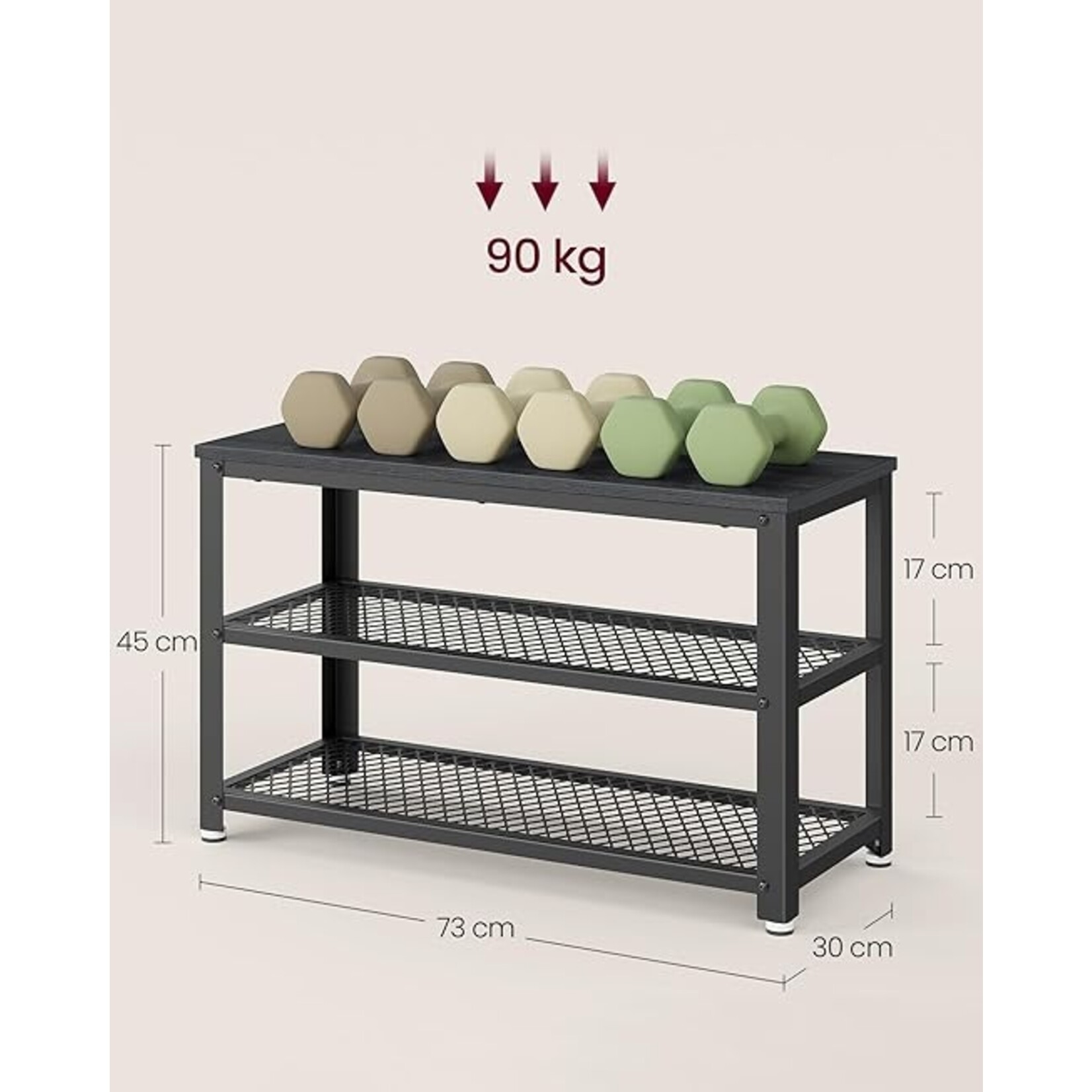 Parya Home Parya Home shoe bench, shoe rack with 2 grid shelves, storage space for shoes, 30 x 73 x 45 cm, for entrance, hall, living room, metal frame, industrial design, ebony black-black