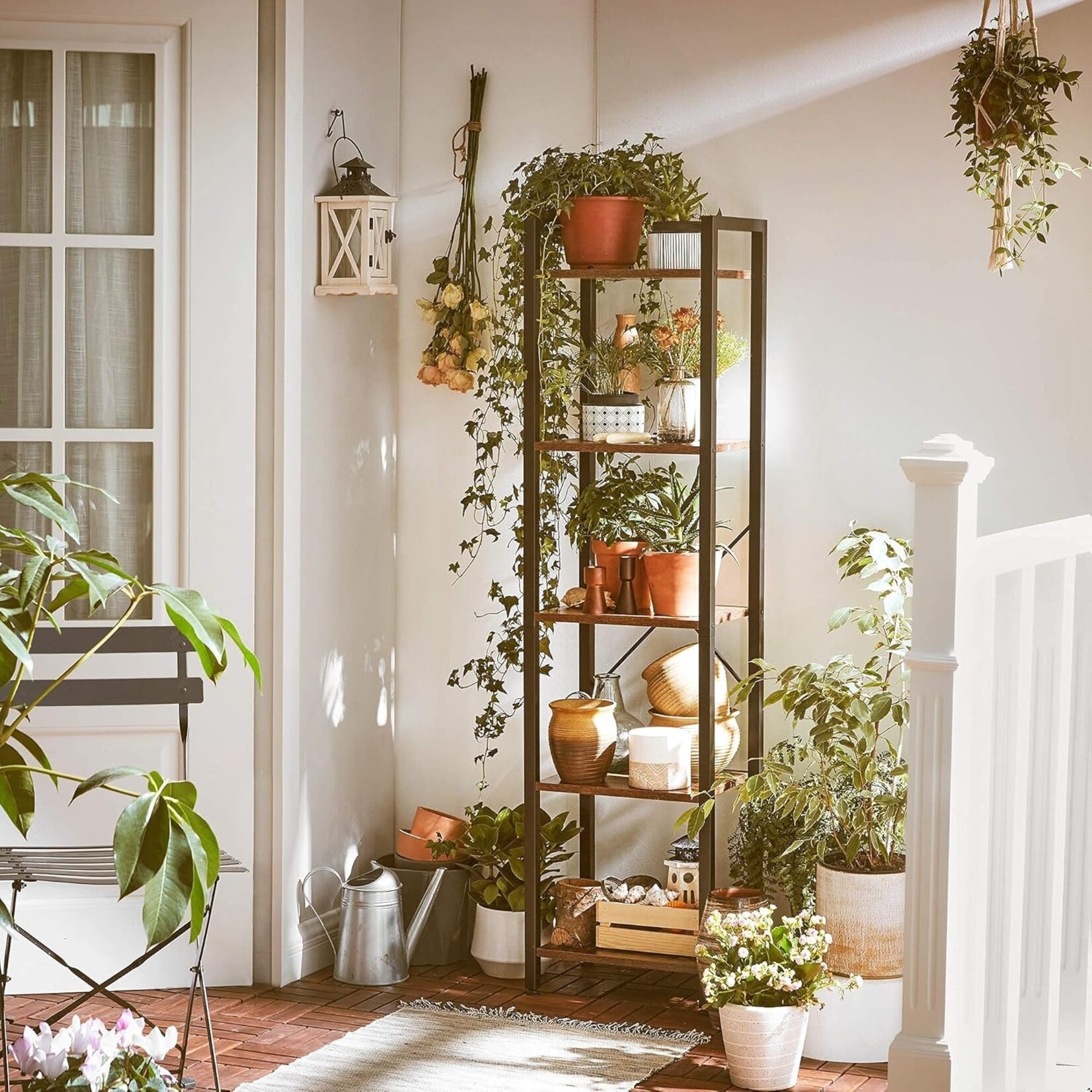 Parya Home Storage Rack met stalen frame, voor woonkamer, kantoor, studie, hal, industriële stijl, rustiek bruin en zwart