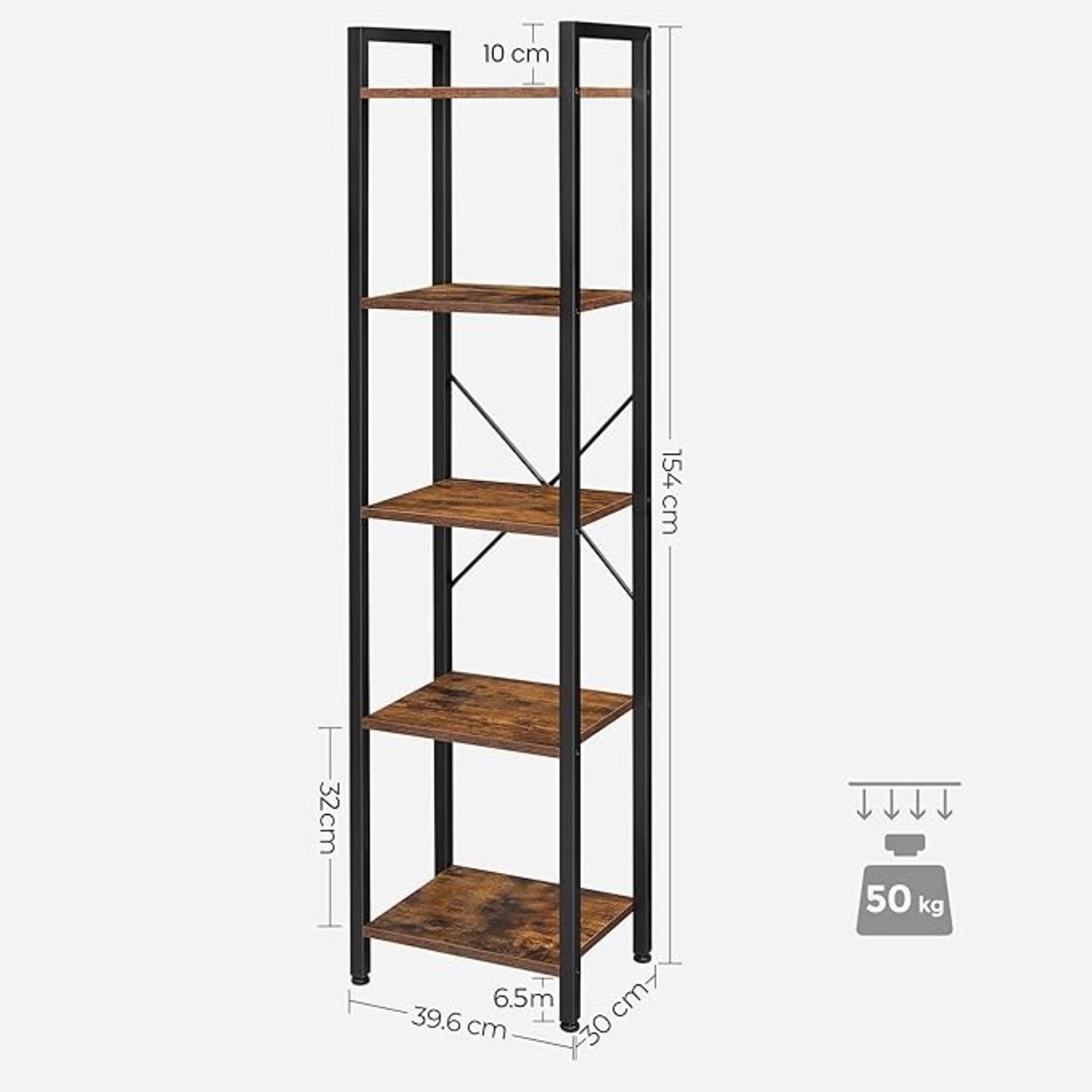 Parya Home Storage Rack met stalen frame, voor woonkamer, kantoor, studie, hal, industriële stijl, rustiek bruin en zwart