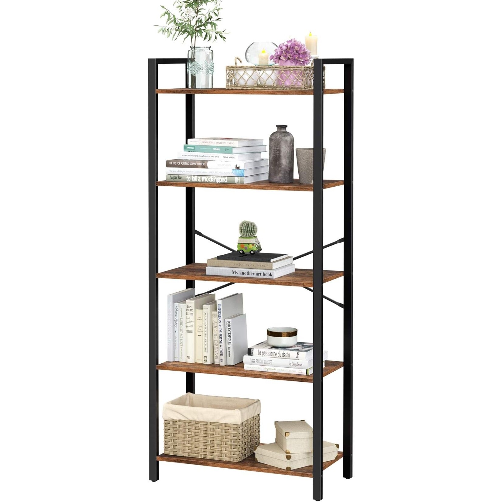Para Home bookcase with steel frame, for living room, office, study, hall, industrial style, rustic brown and black