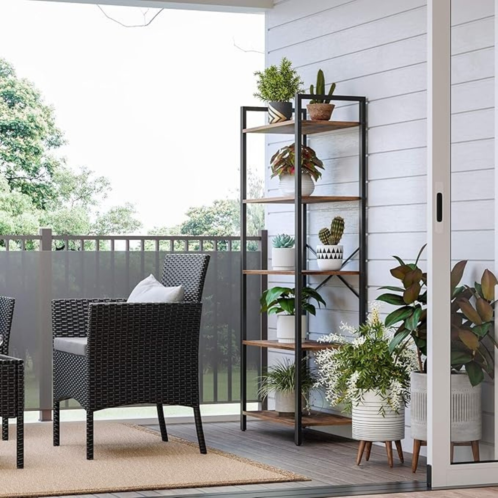 Parya Home Para Home Boekenkast met stalen frame, voor woonkamer, kantoor, studeerkamer, hal, industriële stijl, rustiek bruin en zwart