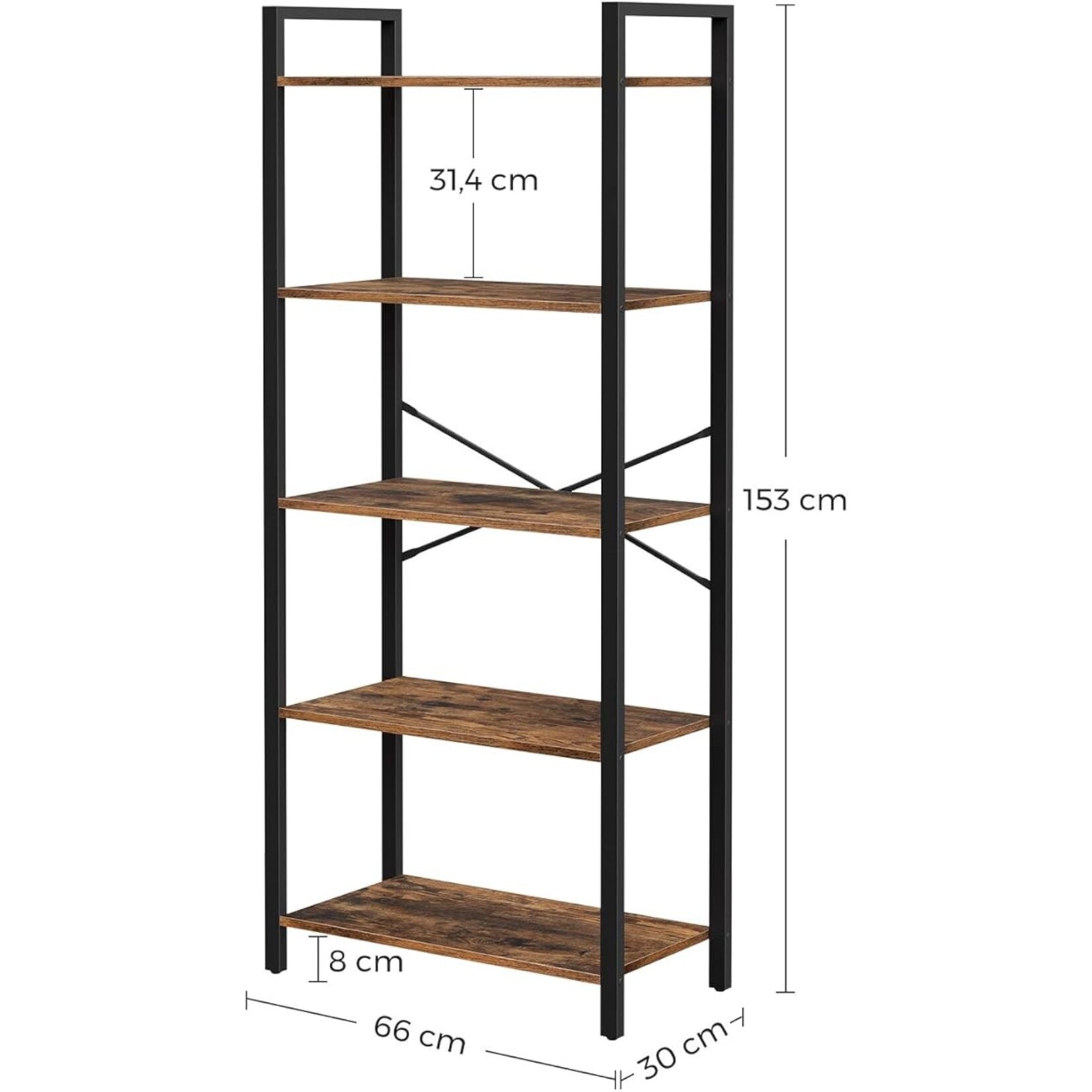 Para Home bookcase with steel frame, for living room, office, study, hall, industrial style, rustic brown and black