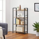 Parya Home 4-tier bookcase, storage rack, steel frame, height 120 cm, for living room, office, study and hall, industrial design, vintage brown-black