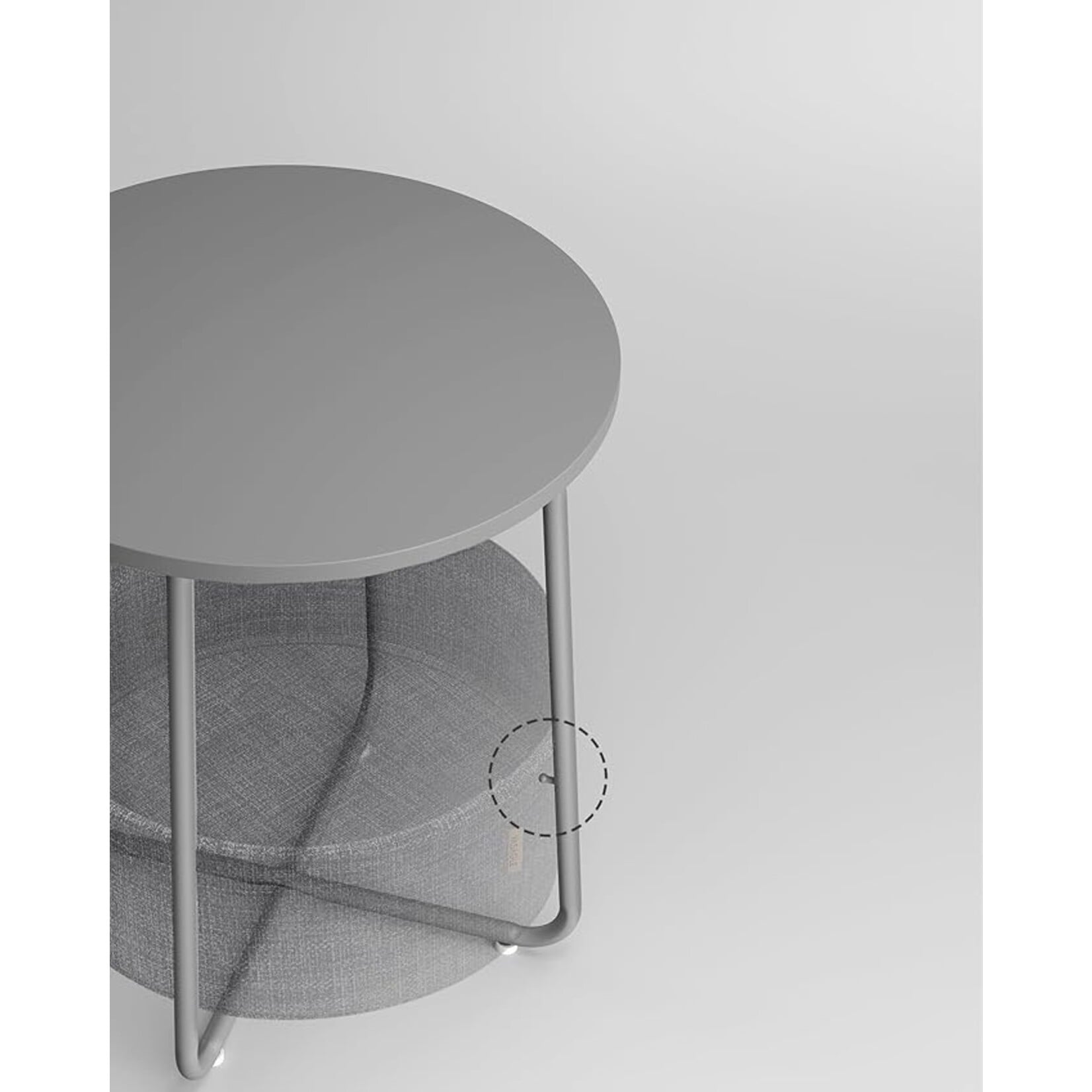 Parya Home Parya Home ronde bijzettafel, kleine tafel, salontafel klein, woonkamertafel, stoffen mand, opbergruimte voor woonkamer slaapkamer, modern nachtkastje, duifgrijs-leigrijs