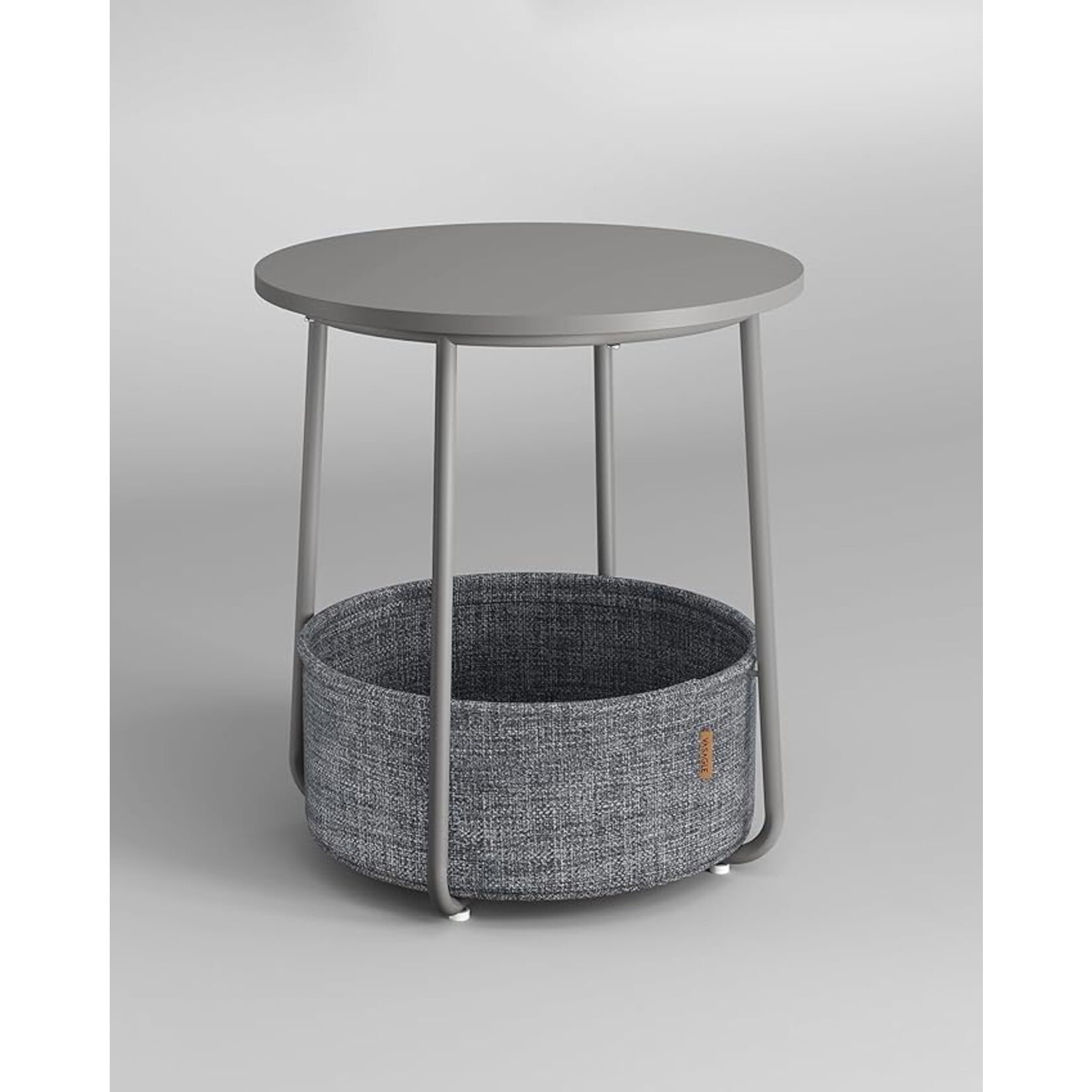 Parya Home Parya Home ronde bijzettafel, kleine tafel, salontafel klein, woonkamertafel, stoffen mand, opbergruimte voor woonkamer slaapkamer, modern nachtkastje, duifgrijs-leigrijs