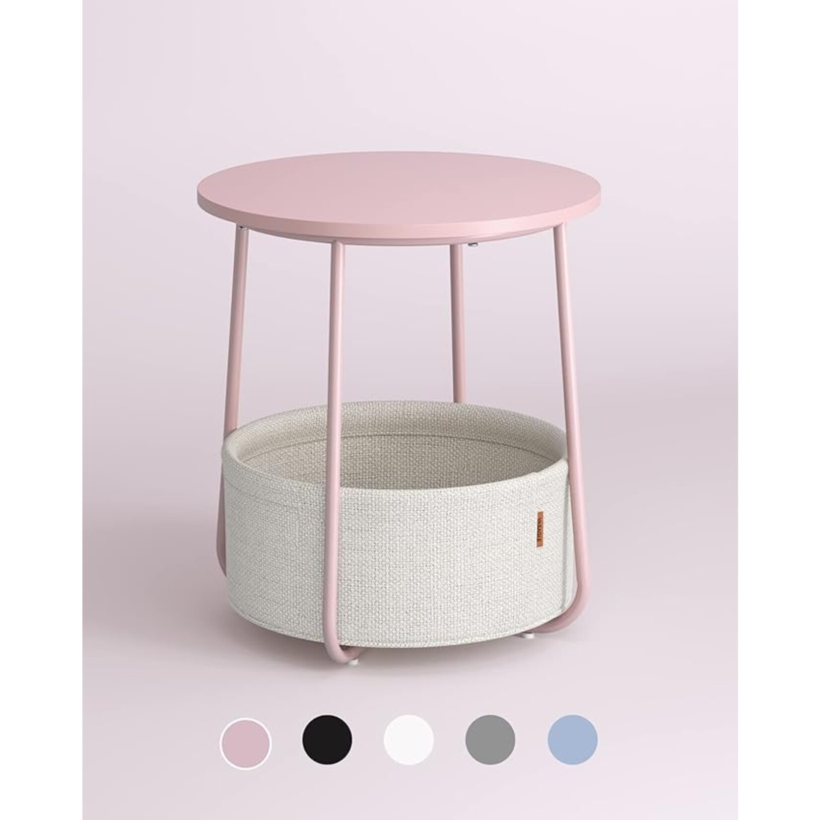 Parya Home Parya Home  round side table, small table, small coffee table, living room table, fabric basket, storage space for living room bedroom, modern bedside table, pastel pink-cream white