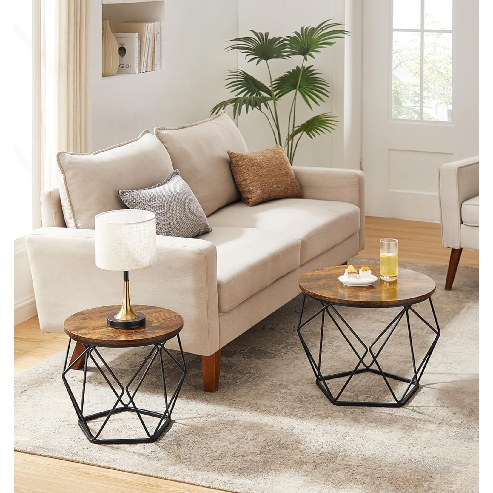 Parya Home Parya Home round coffee table, set of 2, living room table, side table, vintage flair, removable tabletop, for living room, vintage brown-ink black